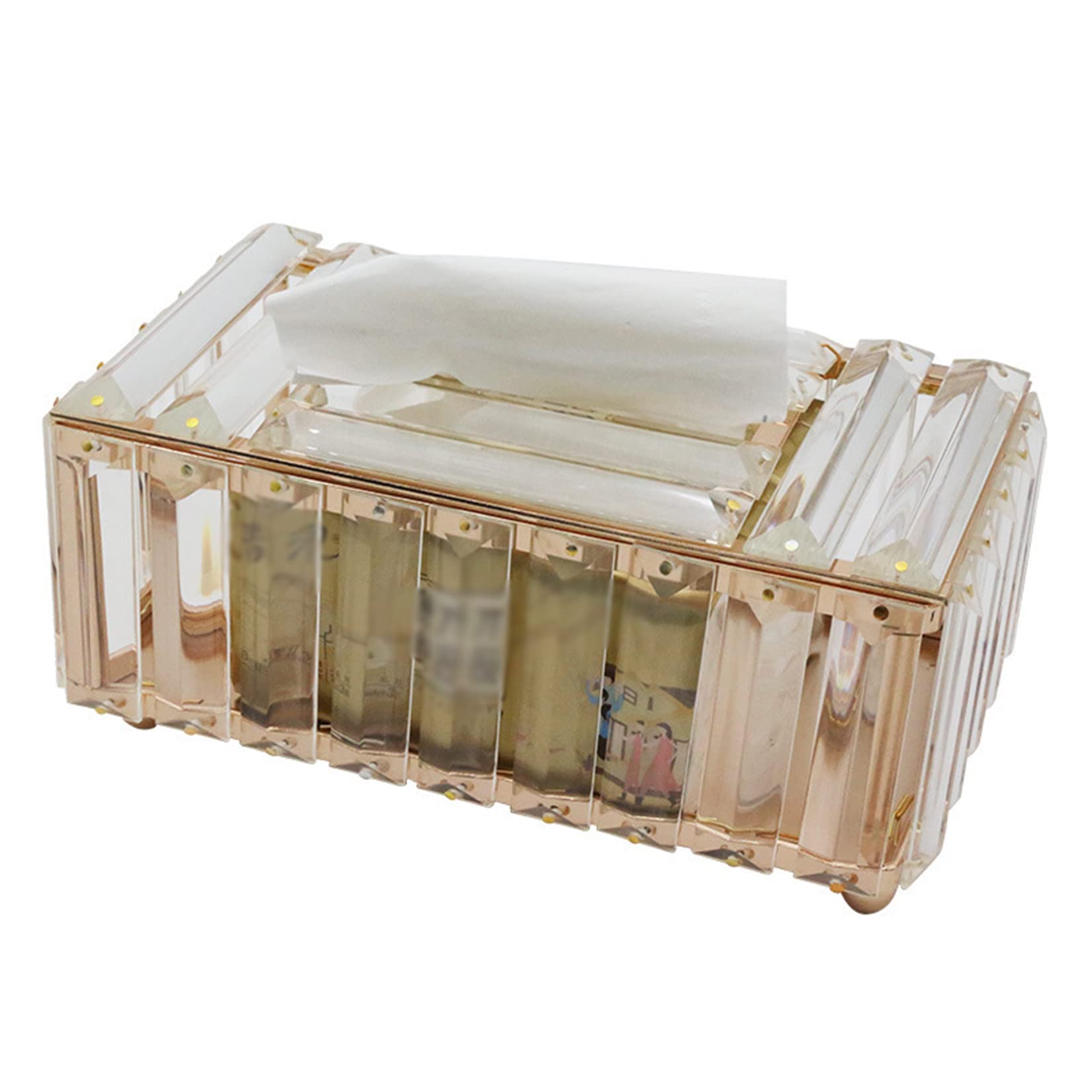 Qabinvoe Crystal Tissue Box Cover - Elegant Gold Moist Toilet Paper Dispenser & Napkin Holder for Home, Kitchen, Office, Hotel, Restaurant, Car - Perfect for Bathroom Countertops, Vanity Tables, and Nightstands