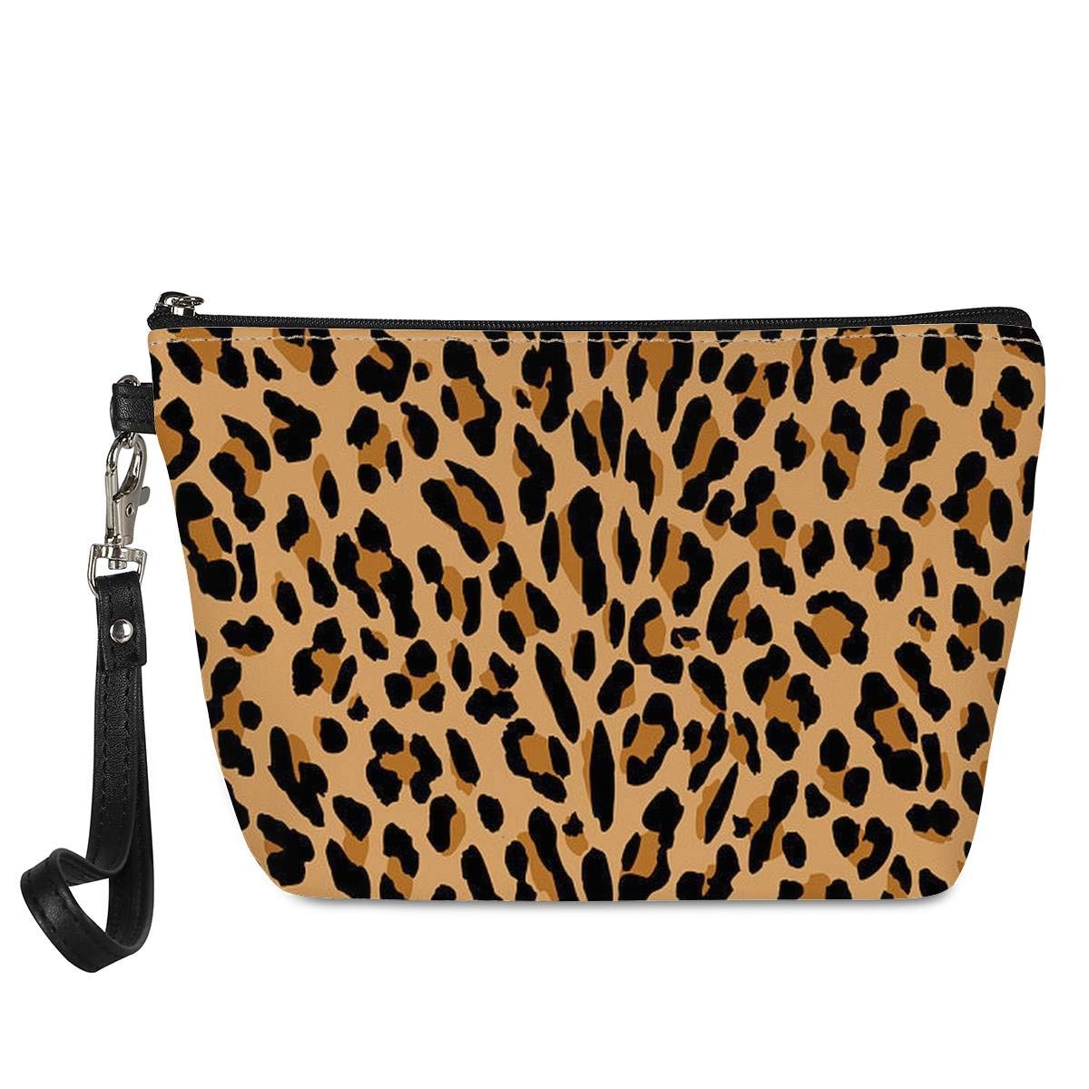 Amzbeauty Leopard Print Makeup Bag - PU Leather Travel Cosmetic Case with Zipper, Waterproof Toiletry Pouch for Women | Perfect for Travel, Gym & Daily Organizer (Great Gift Idea)