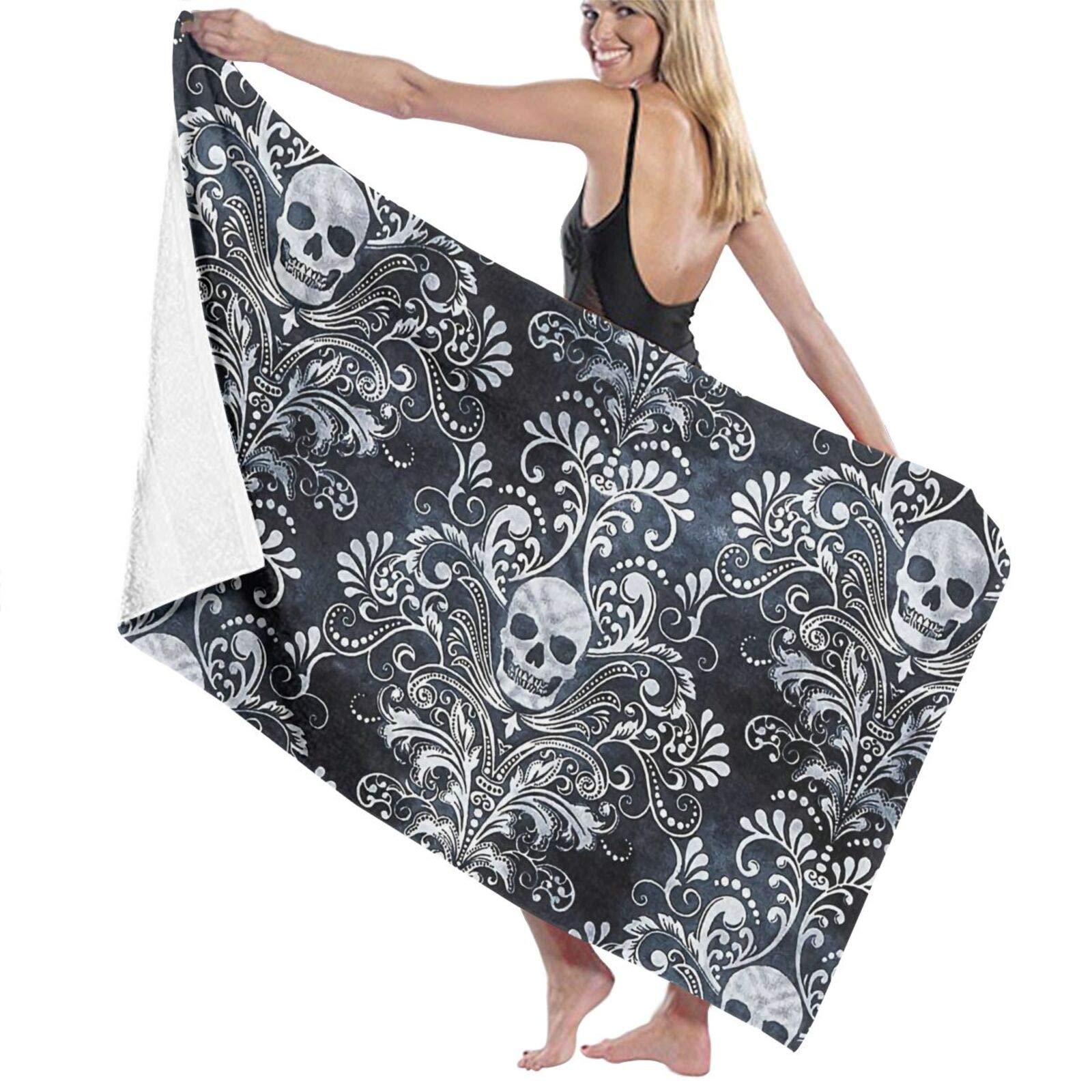 EDCAGART Gothic Skull Damask Halloween Beach Towel - Ultra Soft Microfiber Quick Dry Bath Towel (31x51 Inches) | Super Absorbent for Swimming, Bathing, Spa, Pool, Camping & Yoga | Perfect for Women, Men & Teens