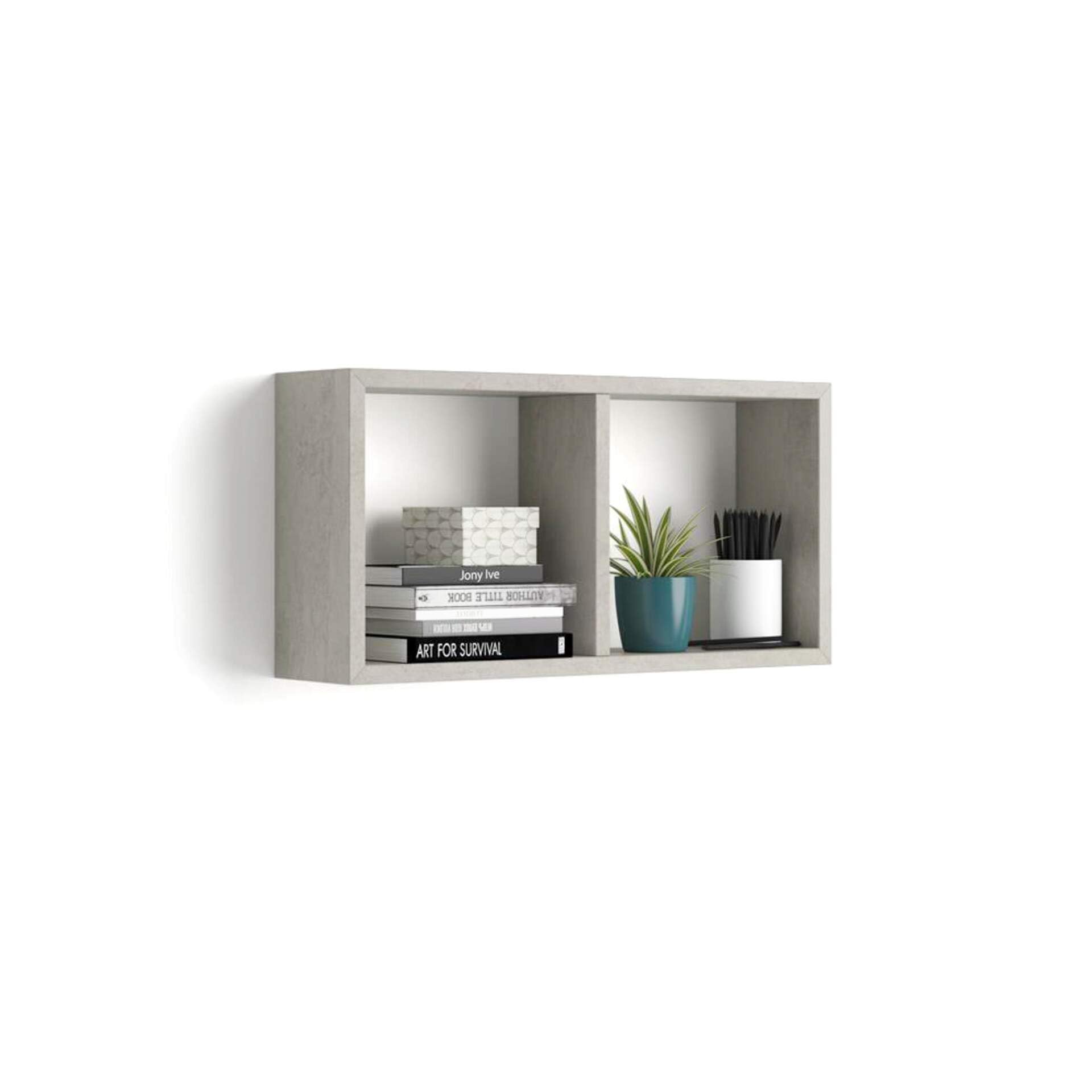 Concrete Effect Grey Wall-Mounted Cube Shelf - Melamine-Finished Italian Furniture for Kitchen & Living Room - Stylish Storage Solution for Small Spaces & Home Decor