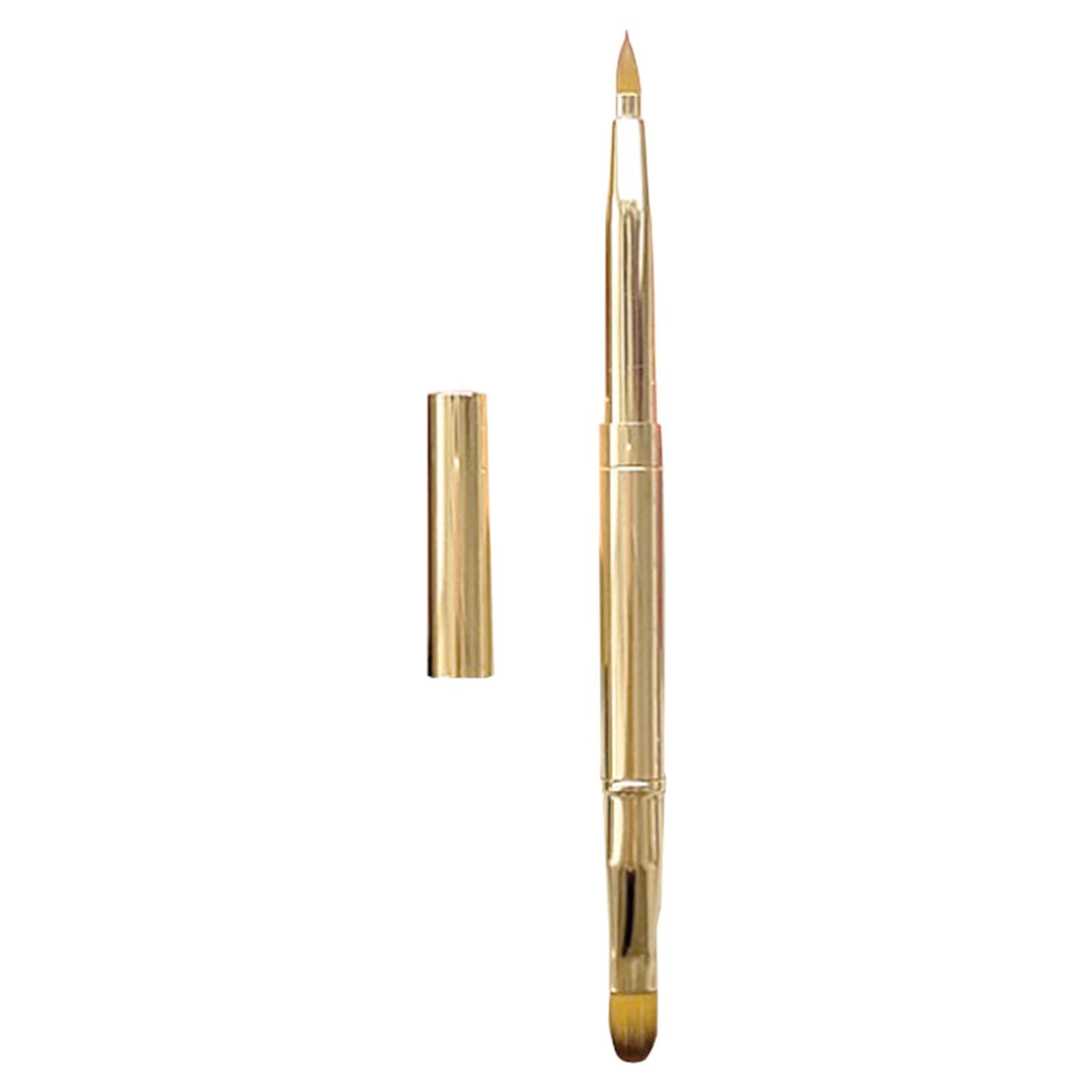 Professional Dual-Ended Lip & Concealer Brush with Cap - Gold Travel Makeup Brush for Lipstick, Gloss, Eyeshadow & Foundation - Perfect for On-the-Go Touchups & Pro Makeup Application