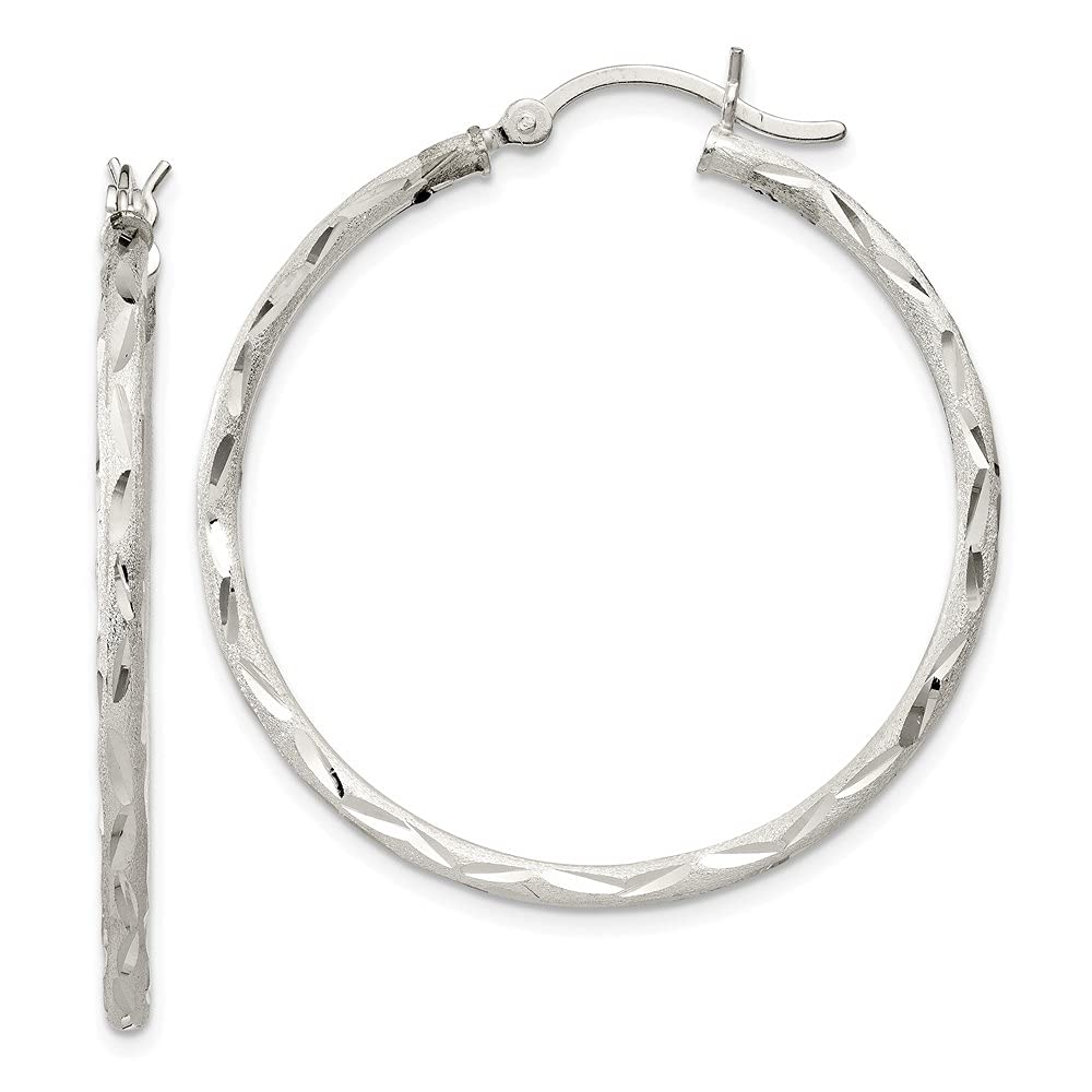 925 Sterling Silver Diamond-Cut Hinged Hoop Earrings for Women | Satin Finish Fine Jewelry | Elegant Everyday Wear & Special Occasion Gift