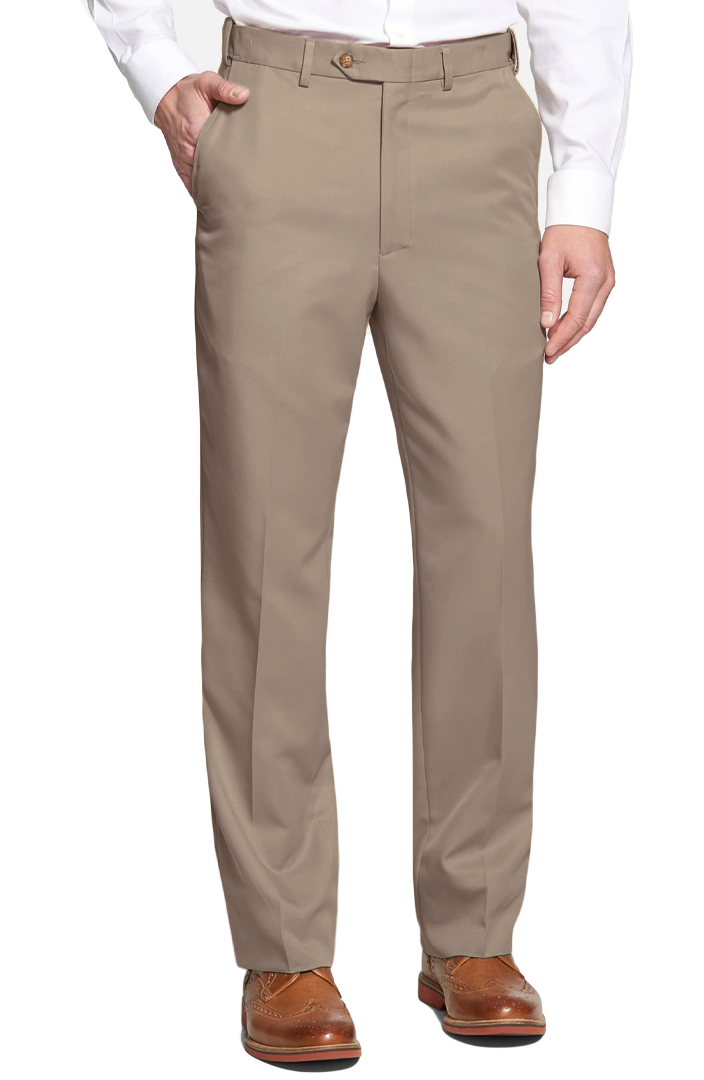 Prime Poplin Self-Sizing Flat Front Long Rise Men's Dress Pants - Perfect for Office Wear, Business Meetings & Formal Occasions
