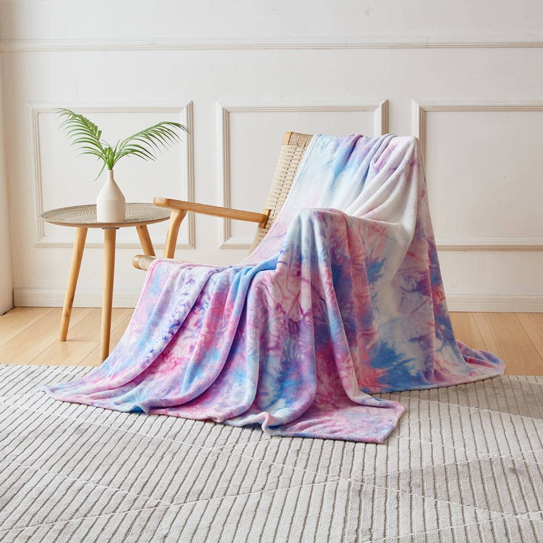 Heatwarm +2℃ Tie Dye Super Soft Flannel Blanket - Rainbow Purple (3 Sizes) | Cozy Bed Throw for Winter, Couch & Camping