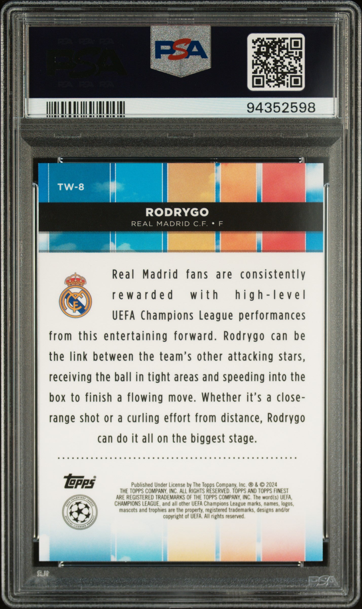 2023-24 UEFA Finest Rodrygo Top of the World Blue Refractor #TW8 135/150 PSA 10 Gem Mint - Perfect for Soccer Card Collectors & Sports Memorabilia Enthusiasts