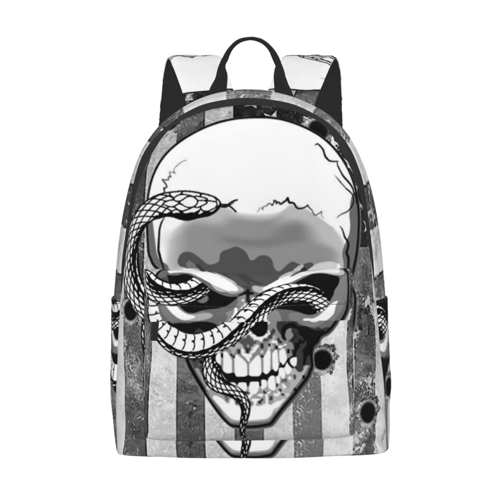 Skull Snake American Flag Backpack - 15.6 Inch Laptop Backpack, Waterproof School Bookbag with USB Charging Port, Durable Shoulder Bag for College, Travel, Camping & Outdoor Adventures