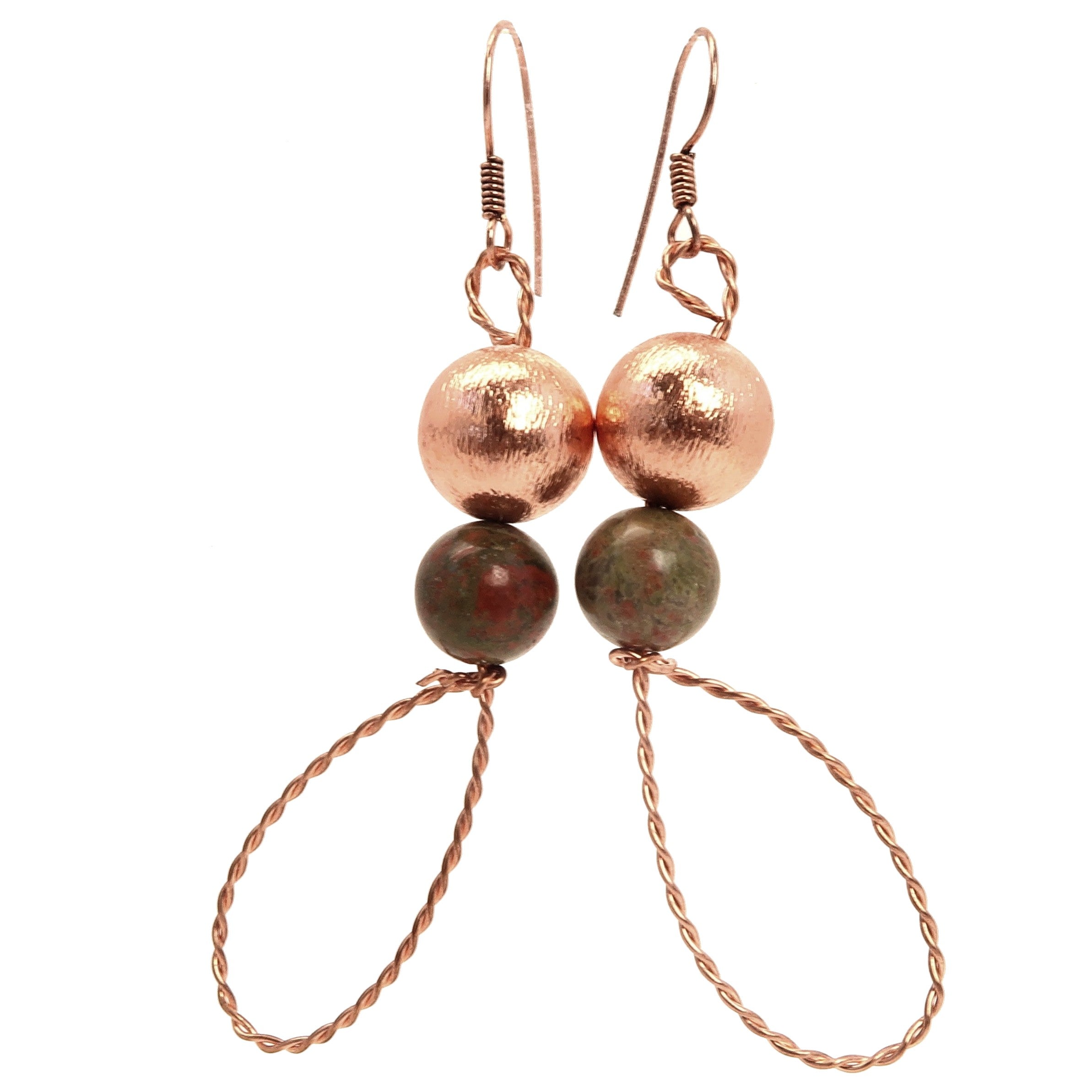 Unakite Stone Earrings with Copper Loops - Handmade Designer Statement Jewelry for Women | Perfect for Boho Style, Everyday Wear & Special Occasions