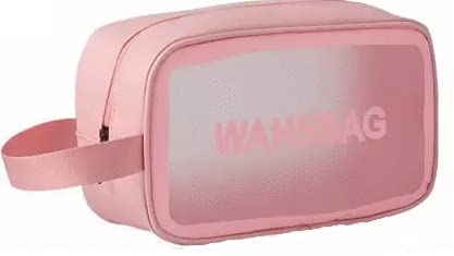Waterproof Clear PVC Travel Toiletries Bag - Cosmetic Makeup Organizer Pouch for Women | Portable Wash Bag for Toiletries, Makeup & Skincare | Perfect for Travel, Gym & Daily Use (Pink)