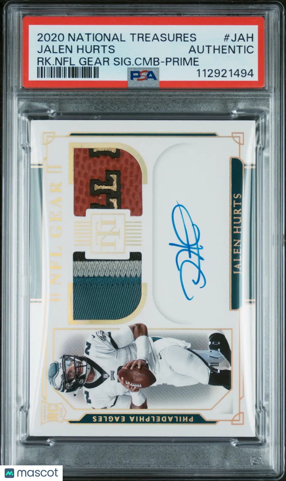2020 National Treasures Rookie NFL Jalen Hurts Auto Combo Jersey Card PSA Authentic /25 - Perfect for NFL Collectors, Sports Memorabilia Displays & Investment