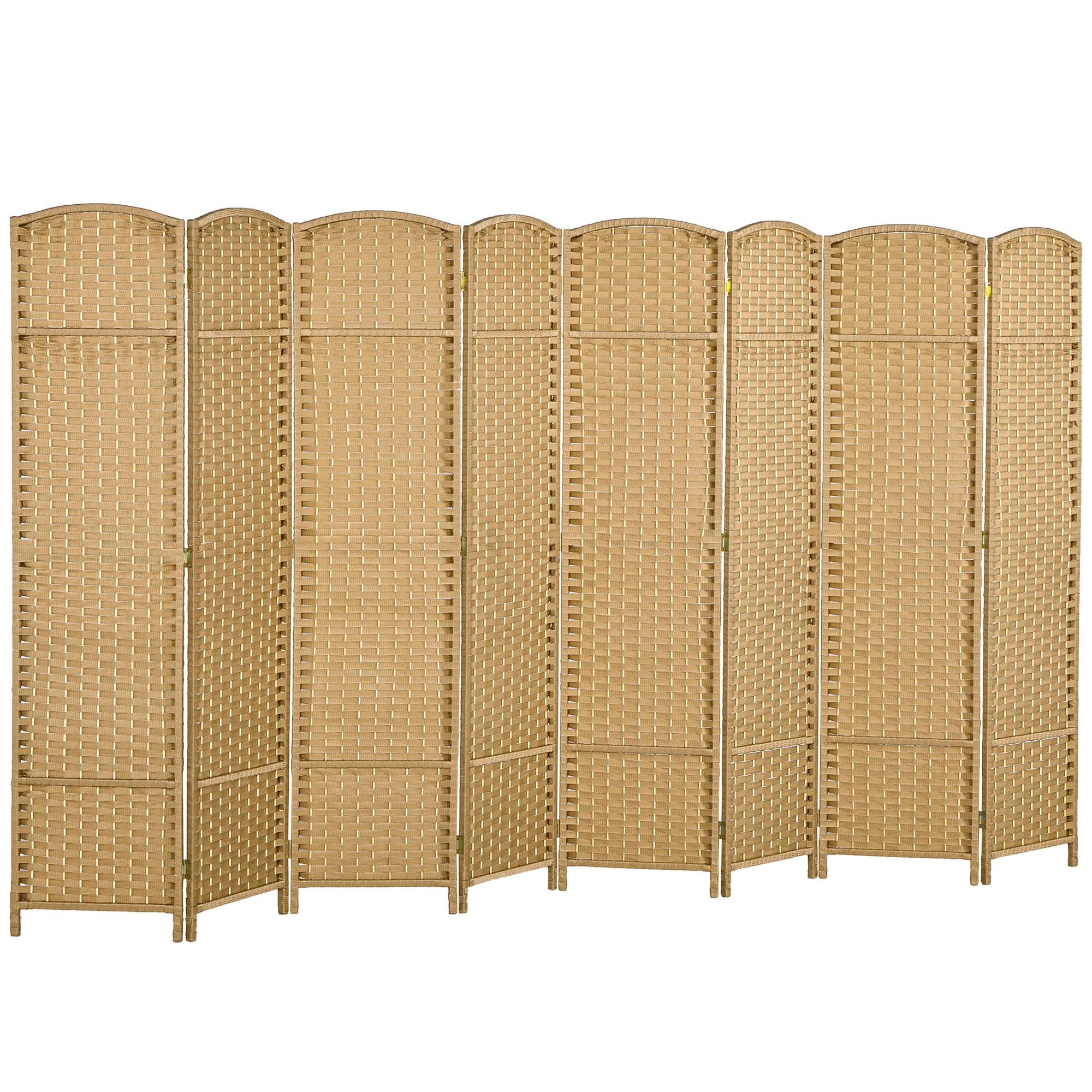 HOMCOM 8 Panel Folding Room Divider Privacy Screen - 5.6 Feet Tall Freestanding Partition Wall for Home Office, Bedroom & Living Room - Natural Wood Finish for Modern Interior Design & Space Organization