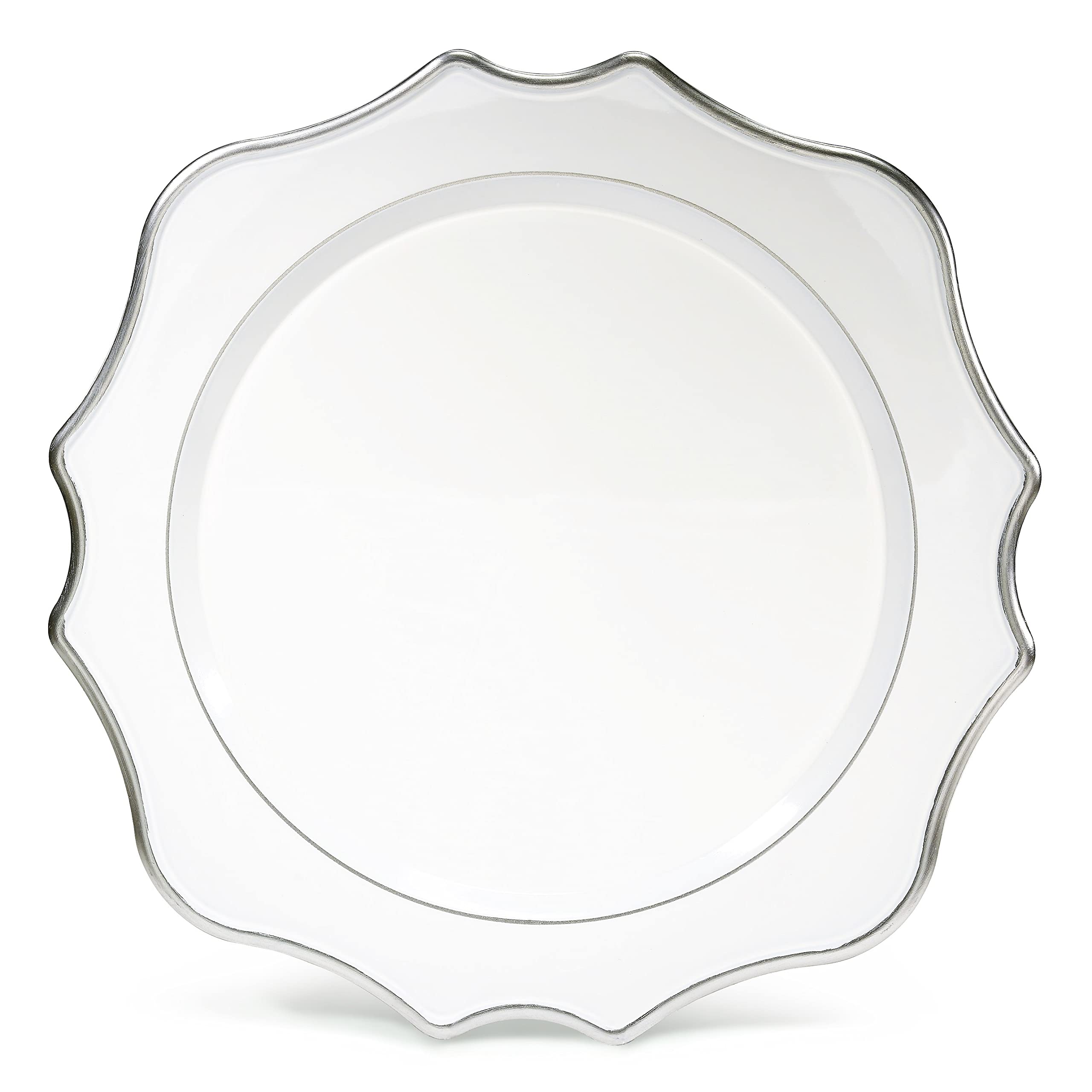 40-Piece 13'' Round Acrylic Wedding Charger Plates - Scalloped Edge in White & Silver for Elegant Dinner Parties, Bridal Showers & Formal Events