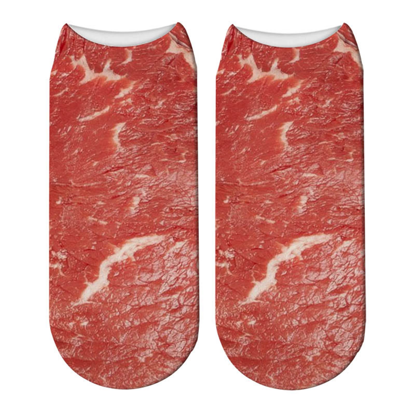 Funny Steak Socks for Women - Cute Meat Pattern Stockings - Unique Birthday Gifts for Girls - Perfect for BBQ Parties, Food Lovers & Sock Collectors