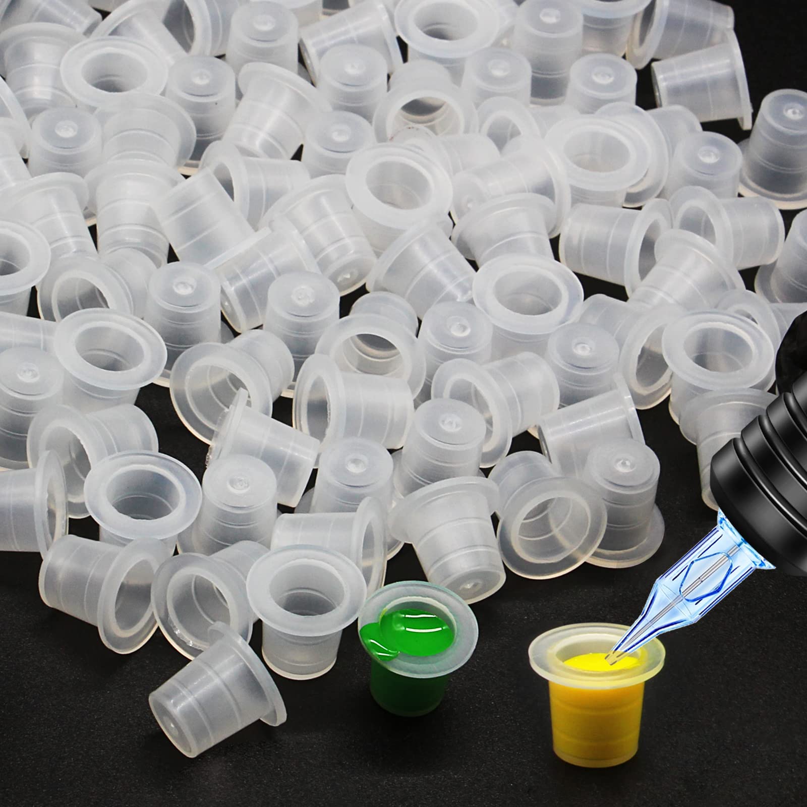 200pcs Disposable Tattoo Ink Cups & Caps - Clear Pigment Containers for Microblading, Permanent Makeup & Tattoo Artists | Ideal for Tattoo Studios, Home Use & Professional Applications