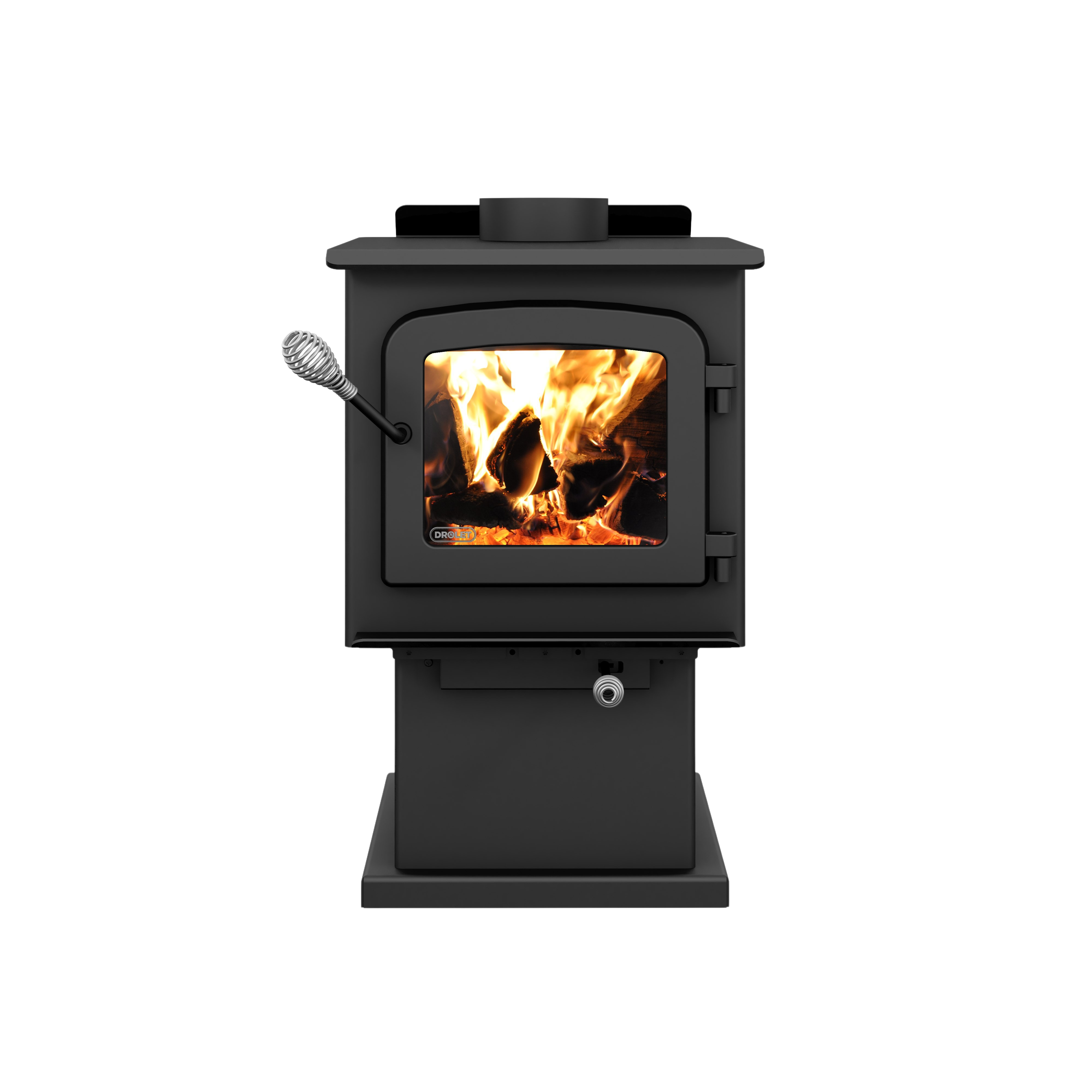 Drolet Escape 1200 1,200 Sq. Ft. EPA Certified Wood Burning Stove with Pedestal Stand - Perfect for Heating Cabins, Garages & Small Homes
