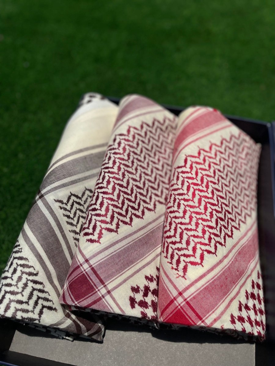 Unisex Burgundy Royale 3-Piece Keffiyeh Scarf Set - Soft Cotton Middle Eastern Headwrap for Men & Women - Perfect for Outdoor Adventures, Cultural Events & Fashion Accessories