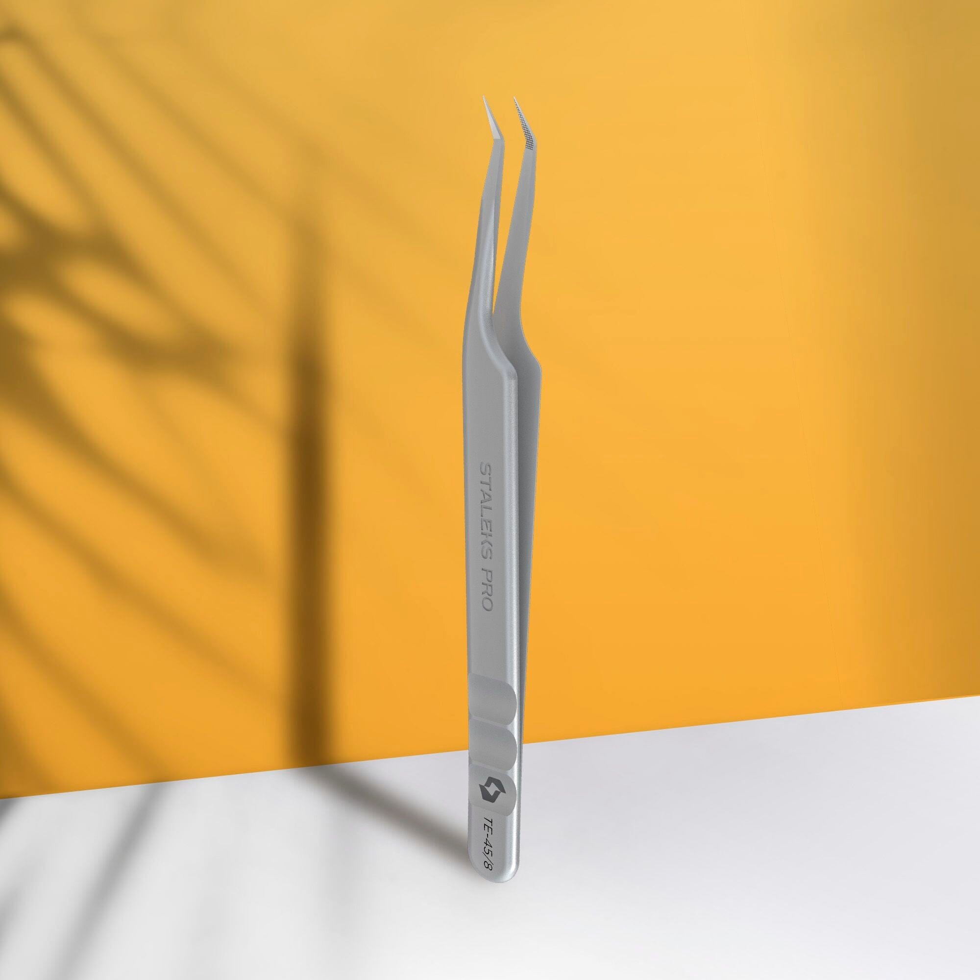 Professional Eyelash Tweezers with Fiber Tips - Staleks EXPERT 45 TYPE 8 (Mini L) - Perfect for Lash Extensions, Salon Use & DIY Beauty