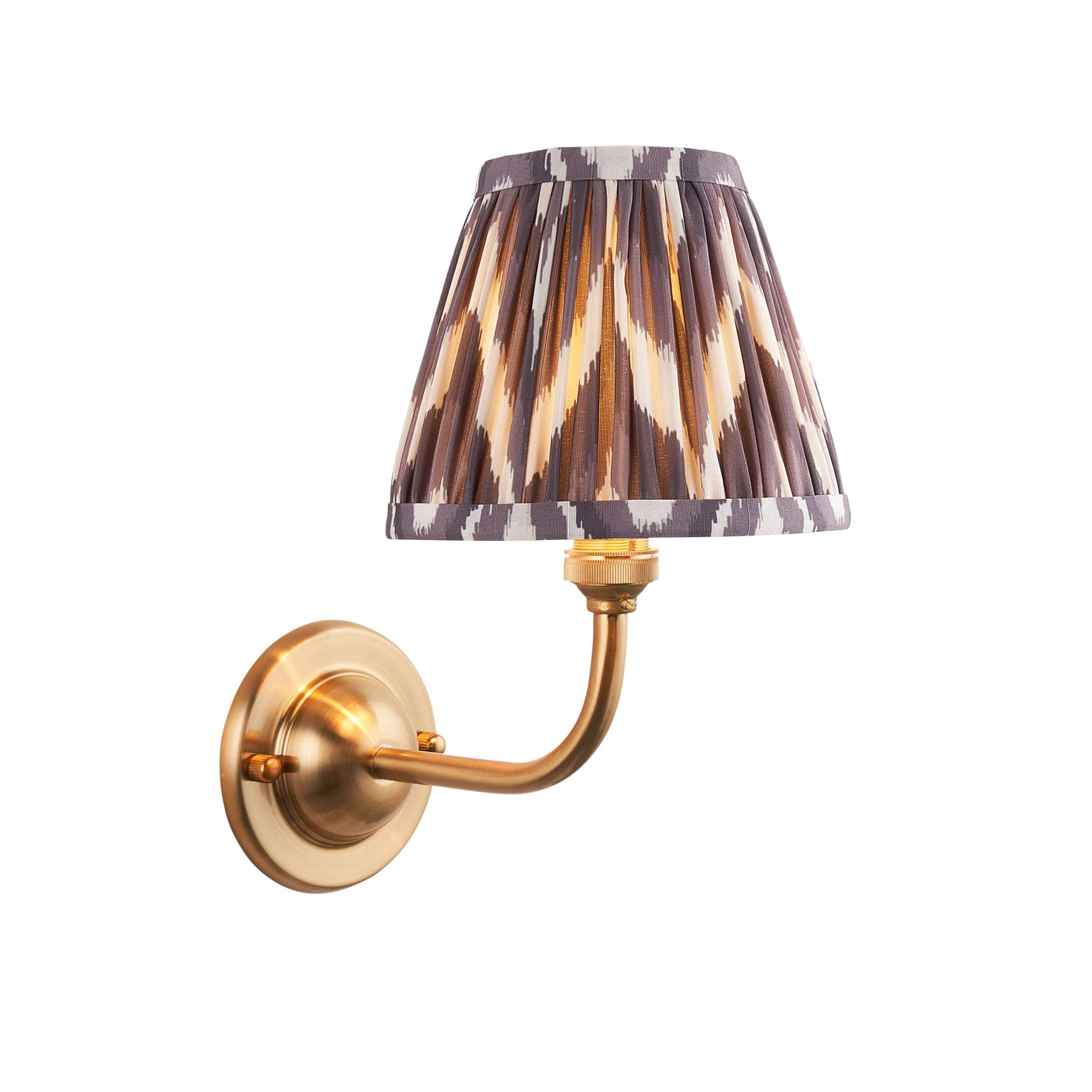 Brass Dome Arc Wall Light with 16cm Zigzag Pearl Grey Shade - Vintage Industrial Lighting for Living Room, Bedroom & Hallway