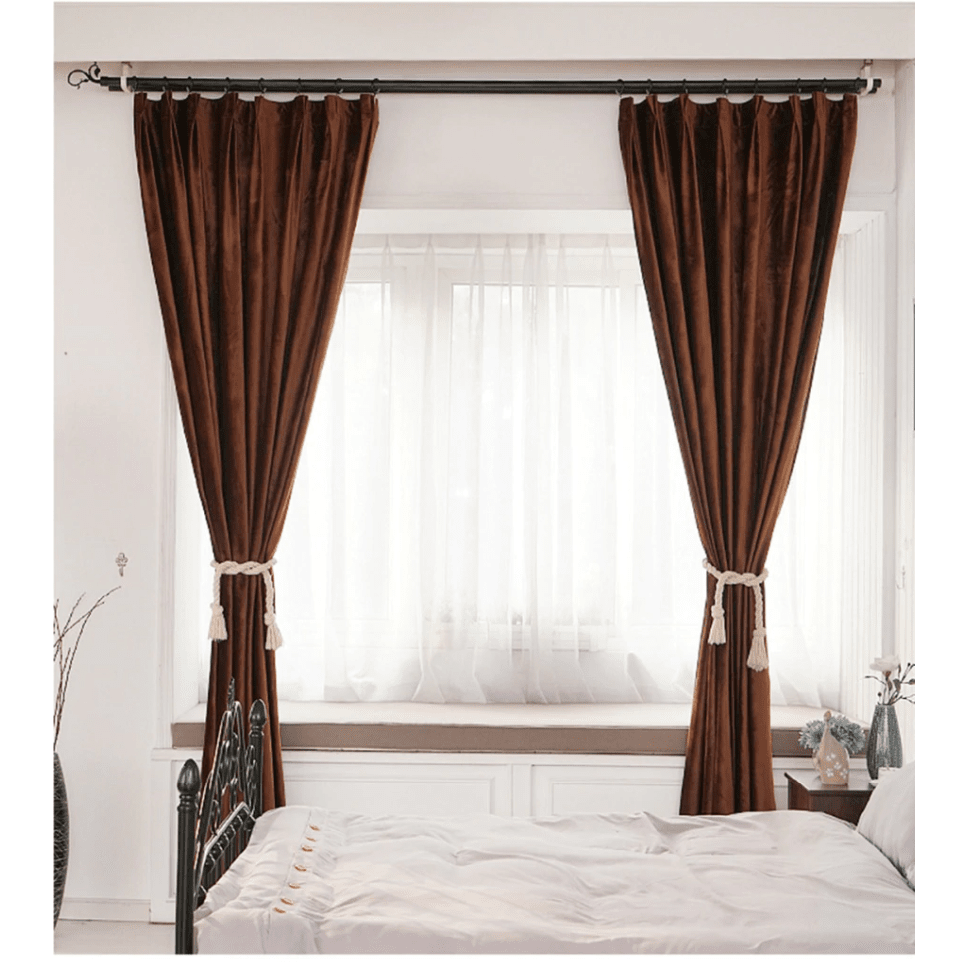 Brittany Velvet Plain Curtains - Brown Blackout Drapes for Living Room & Bedroom | Thermal Insulated Window Treatments for Home Decor