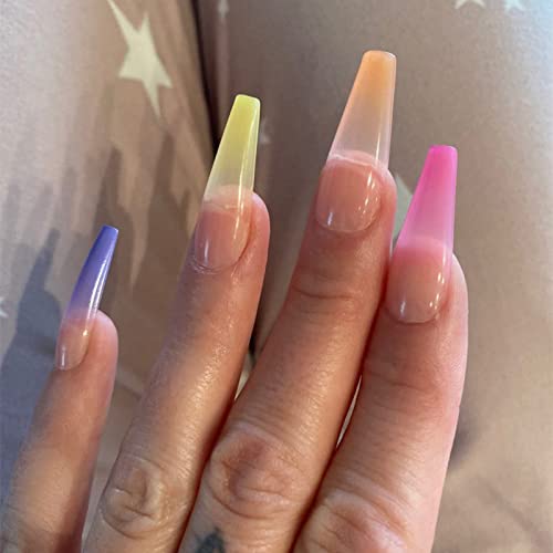 20pcs Rainbow Gradient Candy Color Fake Nails - Super Long Ballet Press on Nails with Trapezoidal Shape for Women, Perfect for Parties, Weddings & Special Occasions