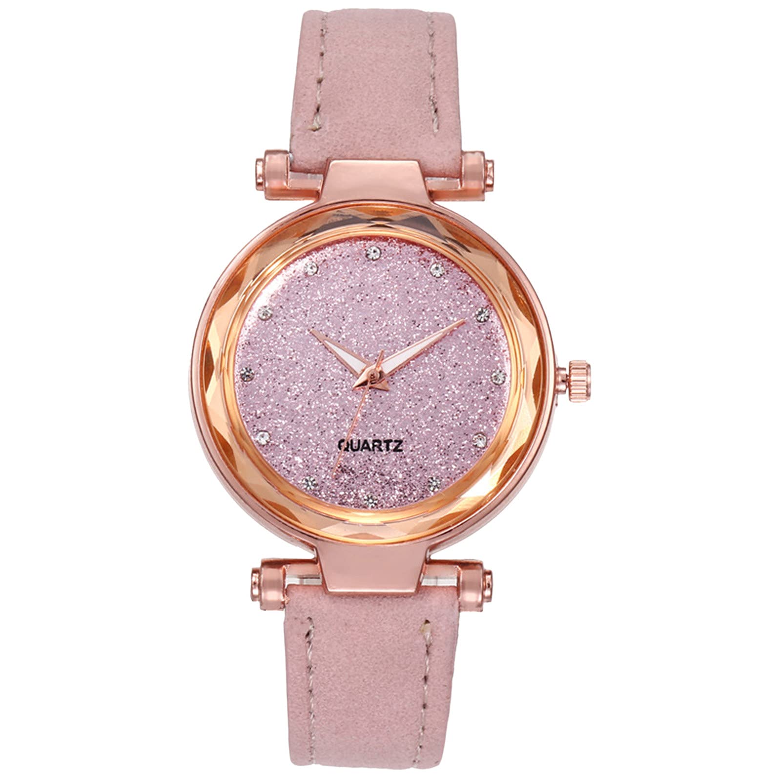 Starry Sky Frosted Silver Pink Diamond Watch for Women & Men - Elegant Daily Wear