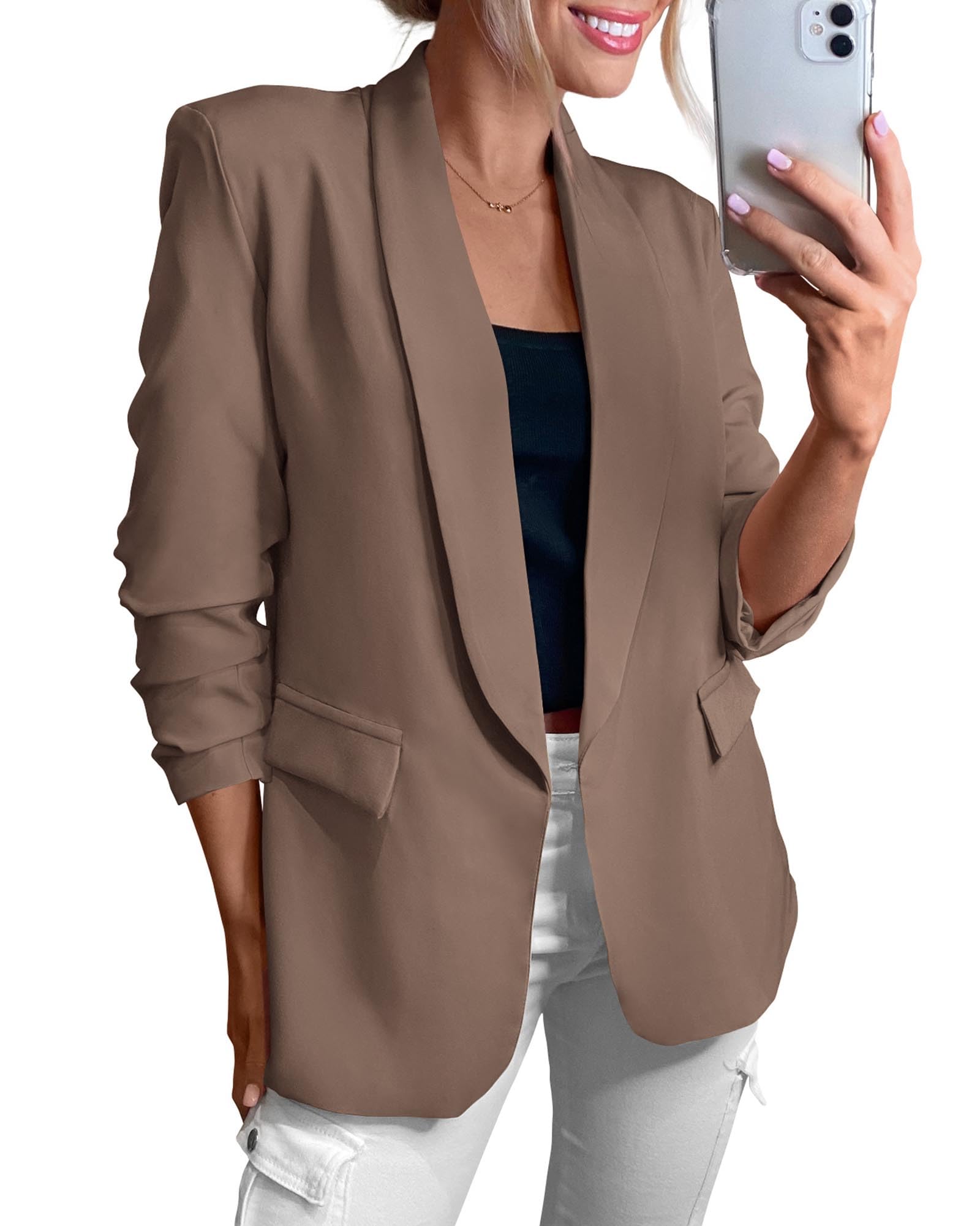 KIRUNDO Women's Blazer Jacket 2025 - Business Casual Long Sleeve Open Front Suit Jacket with Pockets for Office Work & Professional Outfits | Spring Fall Fashion Wardrobe Essential