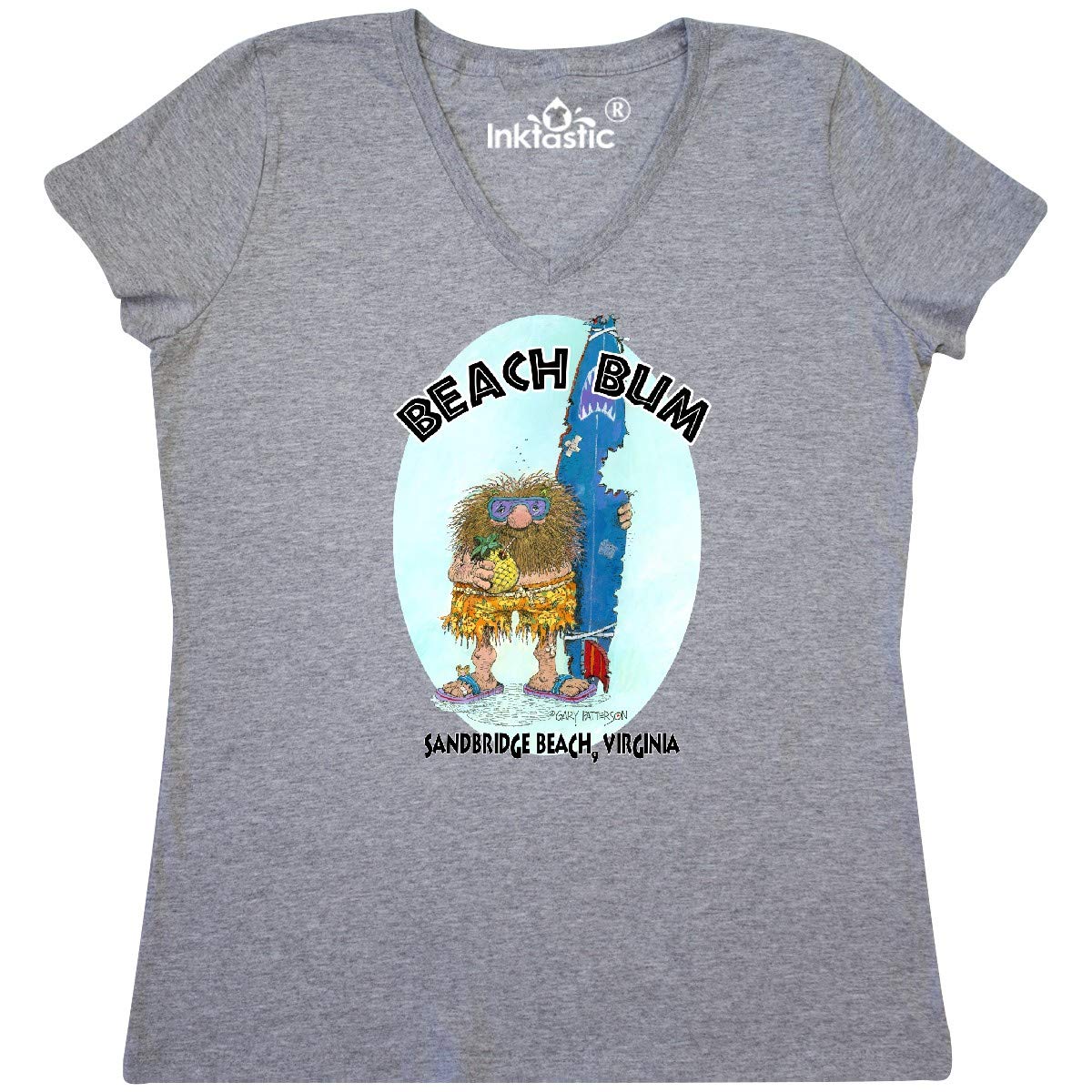 Inktastic Beach Bum Sandbridge Beach Women's V-Neck T-Shirt - Gary Patterson - Perfect for Summer Vacations & Casual Outings