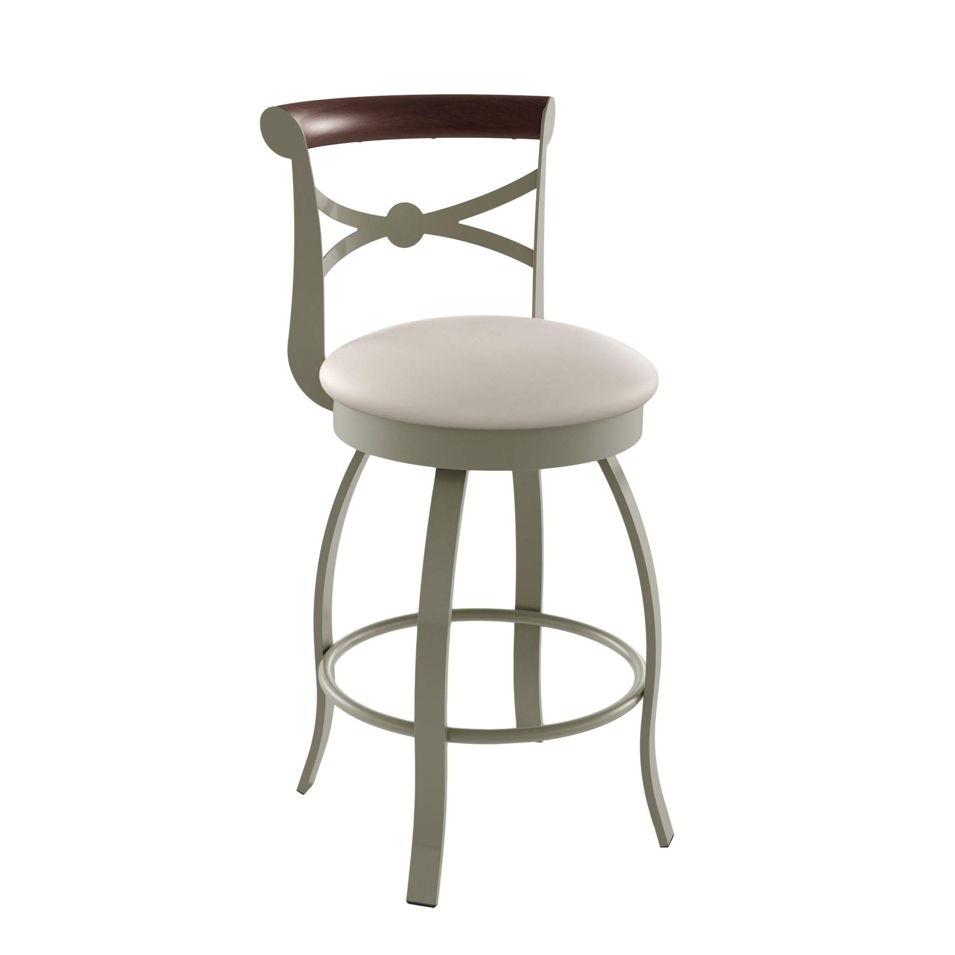 Amisco Bourbon Swivel Metal Counter Stool with Backrest - 26-Inch Bar Height Stool in Titanium, Oyster & Choco - Perfect for Kitchen Islands, Breakfast Bars & Home Bars
