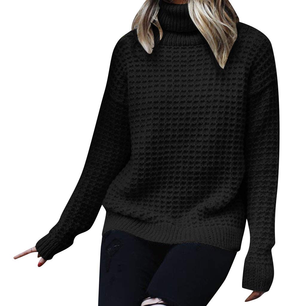 Eduavar Women's Sweaters - Casual Long Sleeve Turtleneck Oversized Chunky Knit Pullover Top | Winter Fashion, Cozy Outfit for Work & Weekend