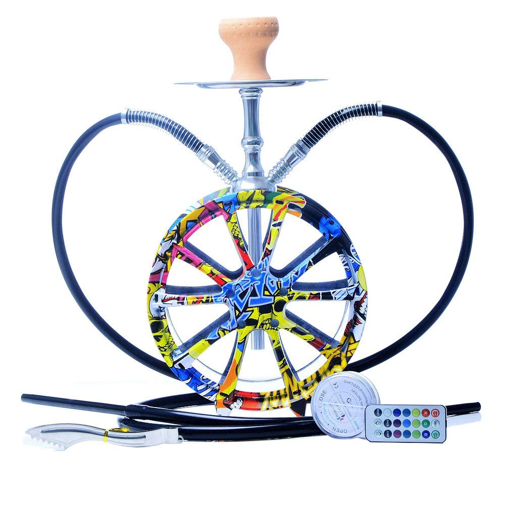 Modern LED Light Up Acrylic Bubble Hookah Set with 2 Silicone Hoses & Colorful Bowl - Perfect for Parties, Lounges, and Home Relaxation
