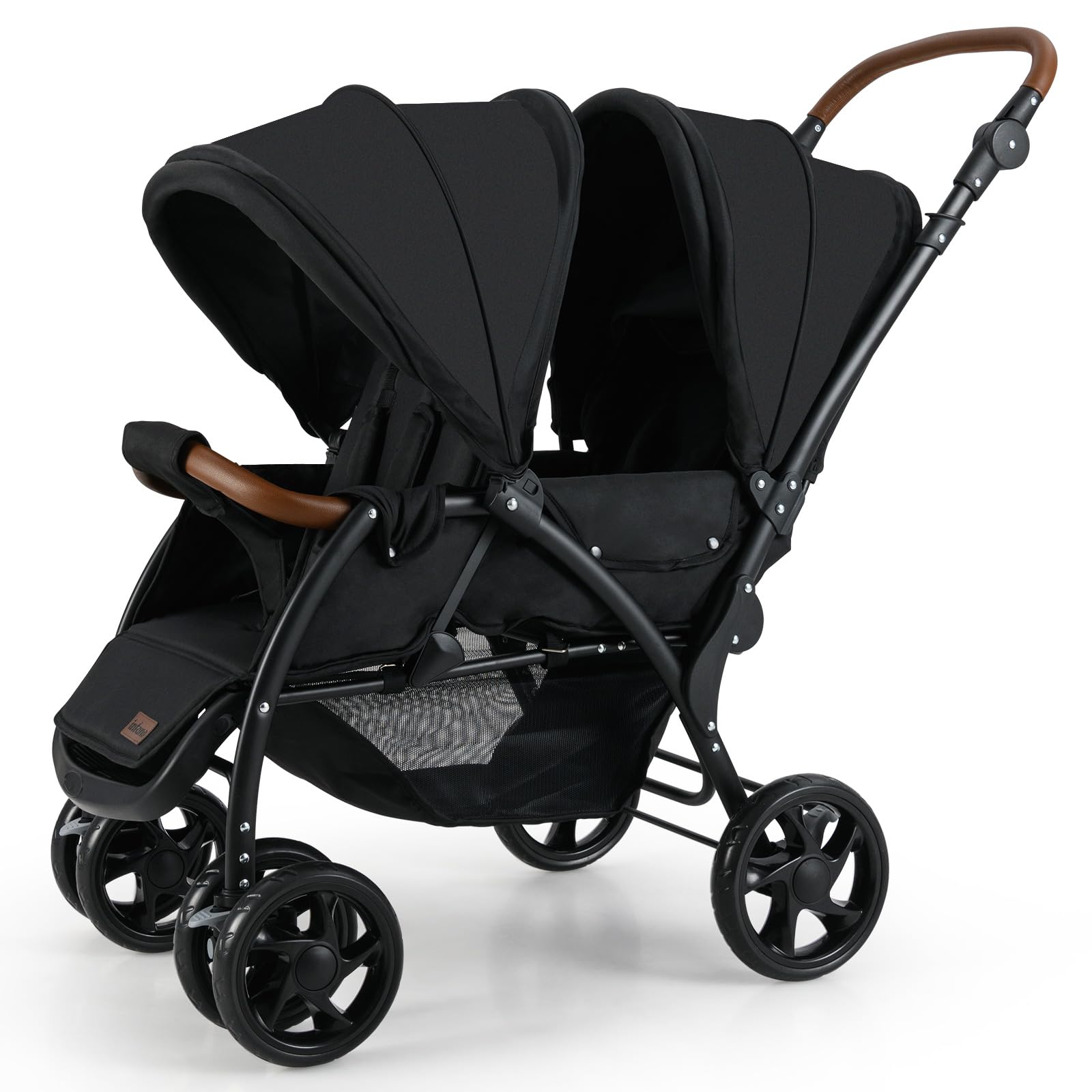 INFANS Double Stroller - Foldable Tandem Baby Stroller with Adjustable Backrest, Canopy & Footrest | 5-Point Safety Harness, Large Storage Basket | Compact Convertible Twin Stroller for Infants & Toddlers | Perfect for Shopping, Travel & Outdoor Walks