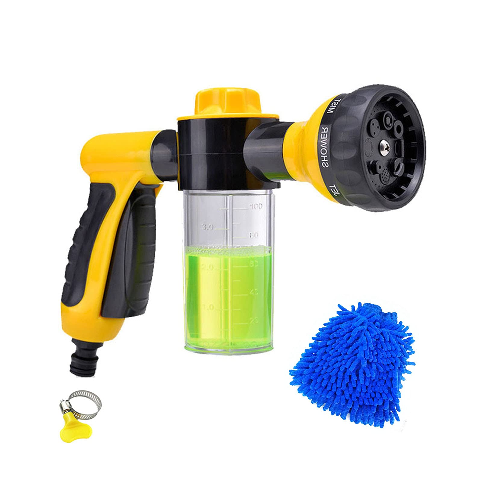 **HEYU Foam Cleaning Gun - Adjustable Ratio Car Wash Foam Sprayer with Quick Coupling, Soap Foam Sprayer for Auto Detailing, Home & Garden Cleaning - Includes Towel (Perfect for Cars, Driveways & Outdoor Surfaces)**