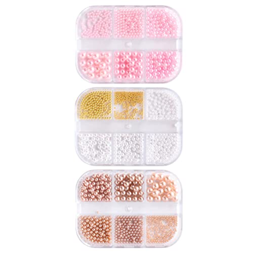 EXCLUZO 3 Pack Nail Art Beads Kit - DIY Manicure Pearls, Professional Nail Decorations & Charms for Women & Girls | Perfect for Home Salons, Parties, and Gift Giving