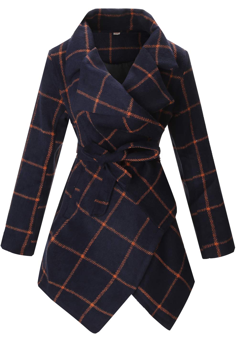 PLREOSEVNTE Women's Wool Blend Belted Wrap Coat with Turn Down Collar & Asymmetric Hem - Perfect for Office, Date Night & Fall Fashion