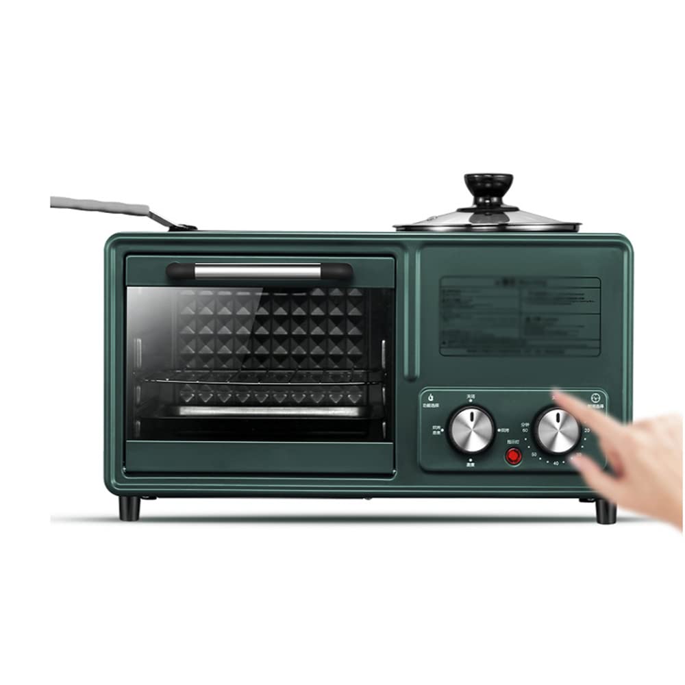 3 in 1 Breakfast Machine - Multi-Function Toaster Oven with 40.5oz Boiling Pot, Non-Stick Frying Pan & Griddle Top Rack - Anti-Spill Design for Family Kitchen - Perfect for Making Pancakes, Eggs, and Coffee - Green