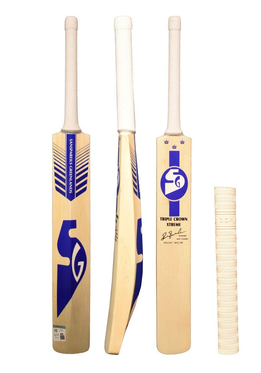 Premium SG Triple Crown Xtreme English Willow Cricket Bat - Professional Grade with Free Bat Cover & Grip - Perfect for Tournaments, Practice & Competitive Matches
