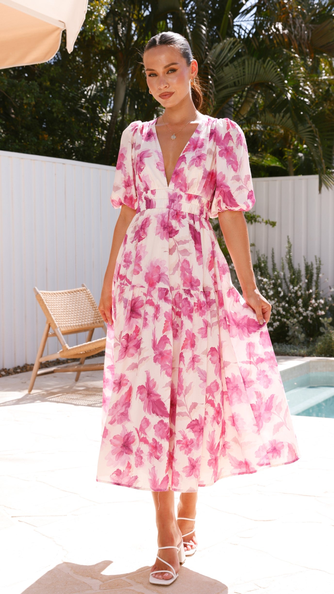 Erin Midi Dress - Floral Print Pink Summer Dress for Women | Casual & Party Wear | Perfect for Brunch, Weddings & Date Nights