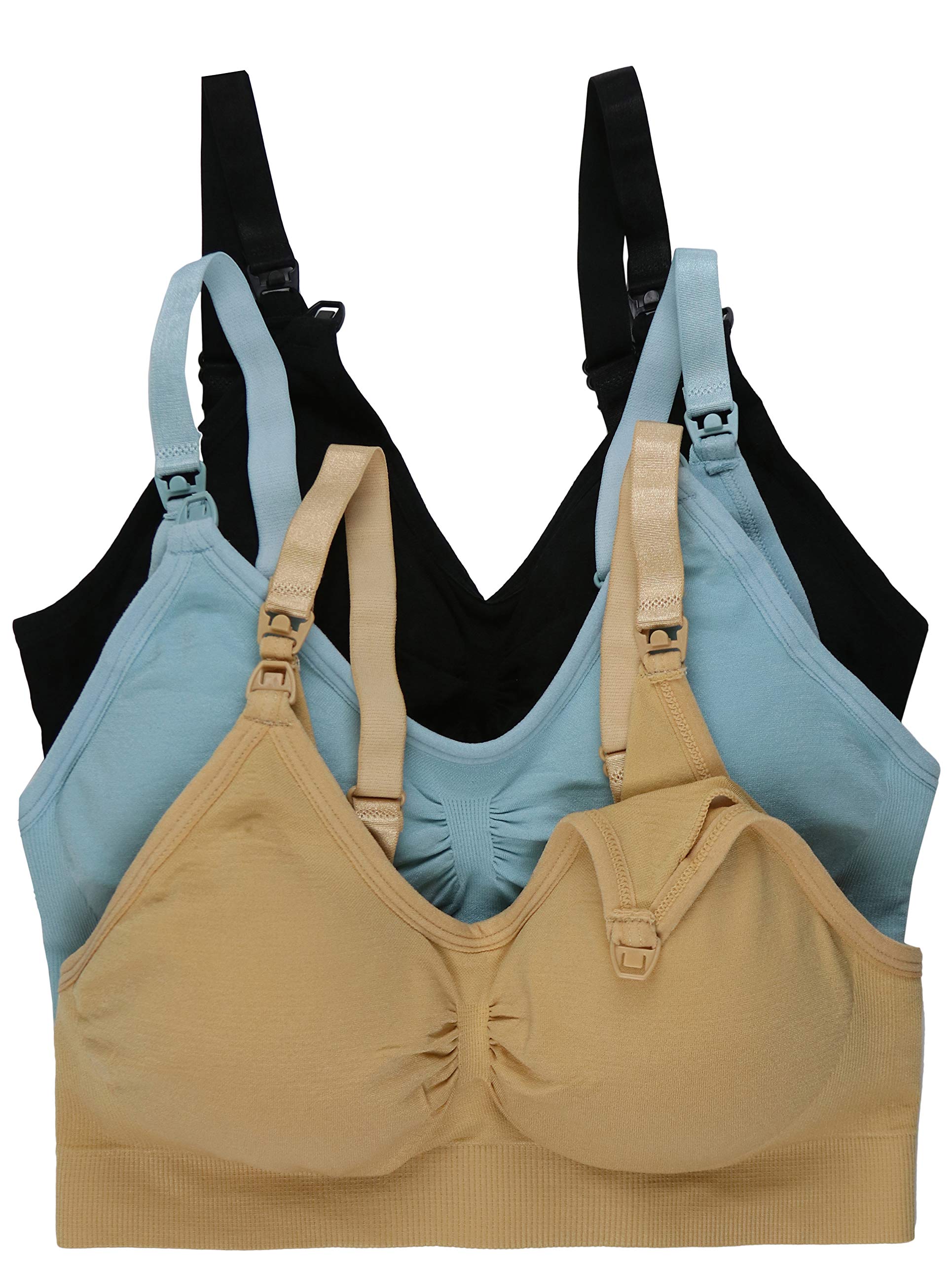 ToBeInStyle Women's Seamless Nursing Bras 3-Pack with Ruched Cups - Comfortable Maternity & Breastfeeding Bras for Everyday Wear, Sleeping & Postpartum Recovery