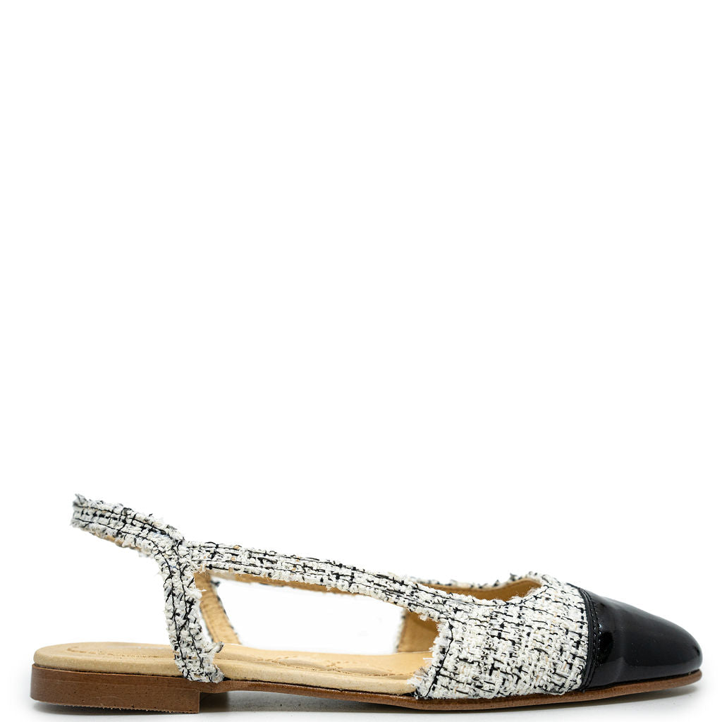 Spain+Co Women's Black and White Tweed Captoe Slingback Heels - Elegant Dress Shoes for Work, Office & Special Occasions