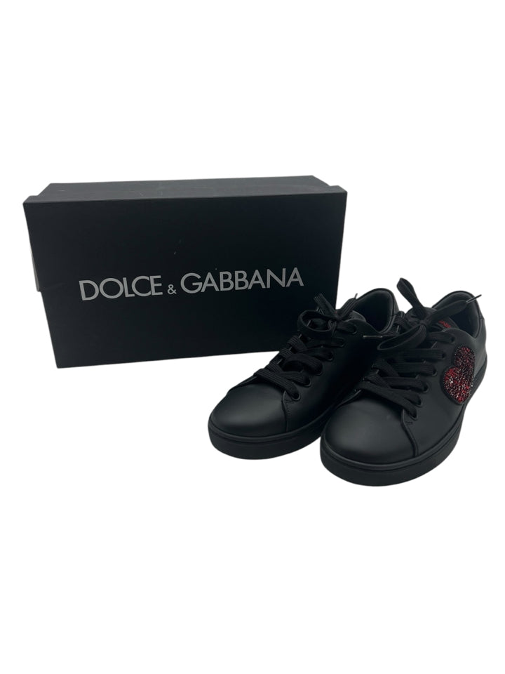 Dolce & Gabbana Women's Heart Print Black & Red Leather Pumps Size 6 - Perfect for Valentine's Day Gifts, Date Nights & Special Occasions