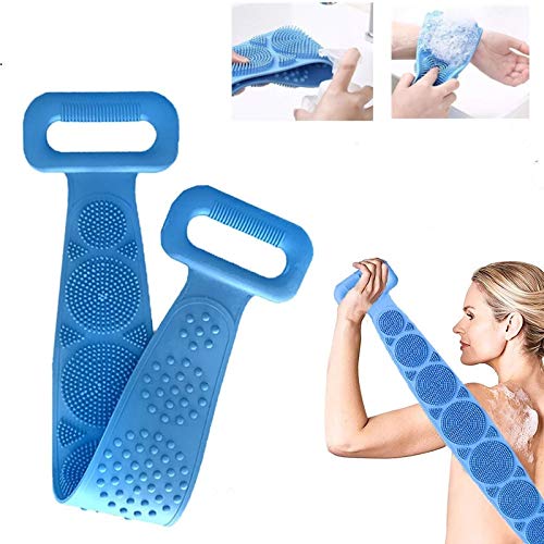 Exfoliating Shower Towel - Silicone Body Scrubber & Massage Brush for Deep Cleansing & Skin Renewal - Bath Belt for Exfoliation & Dead Skin Removal - Perfect for Spa, Shower & Bathroom Use (Color: Blue)