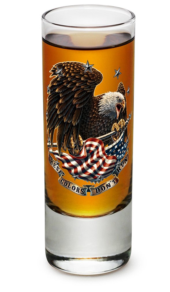 Patriotic American Soldier Shot Glass Set of 12 (2oz) - These Colors Don't Run Design with Logo - Perfect for Veterans Day, Military Parties & Patriotic Celebrations