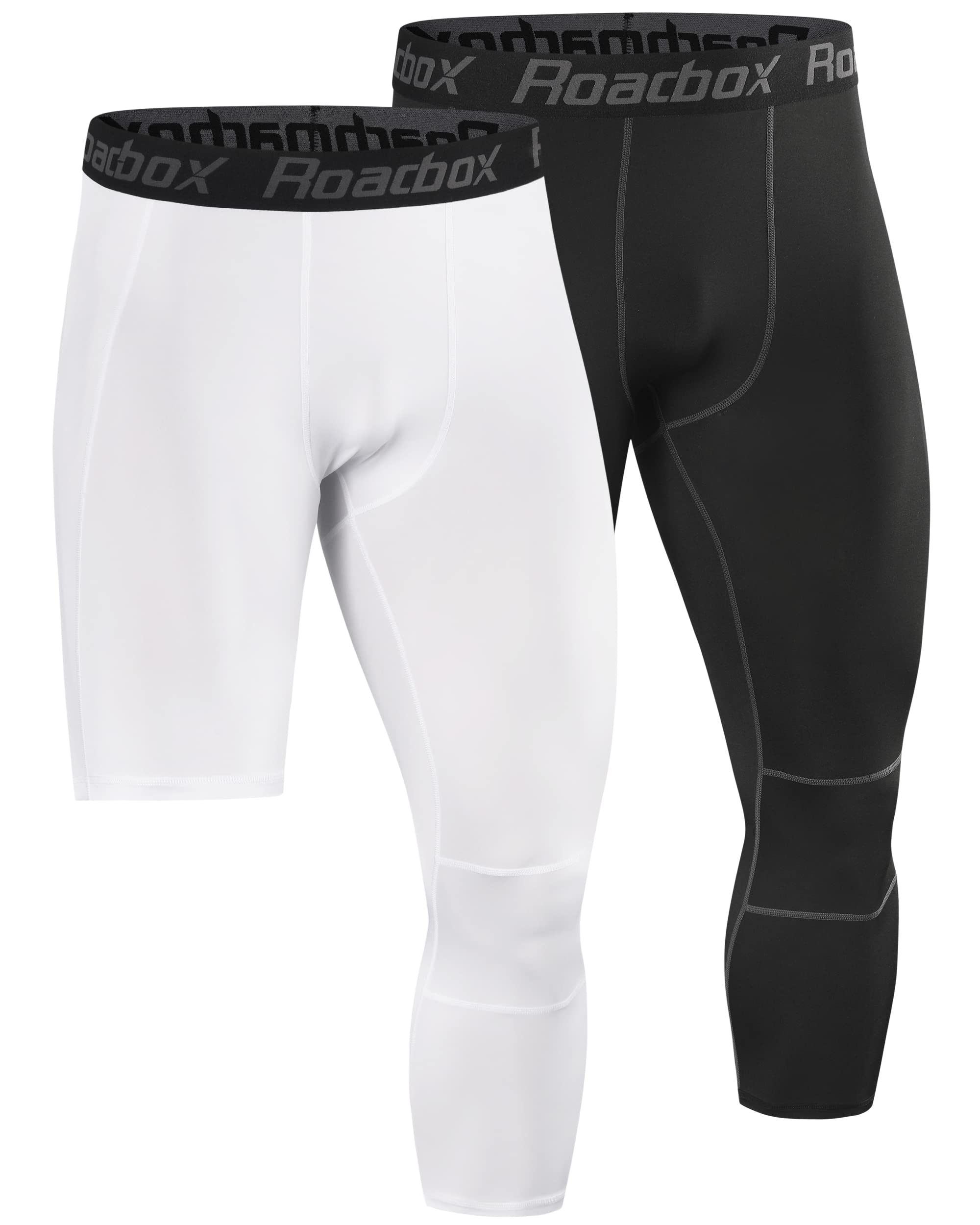 Roadbox Men's One Leg Compression Pants - 3/4 Length Basketball Leggings for Athletic Performance & Muscle Support - Ideal for Basketball, Running, Gym Workouts & Sports Base Layer