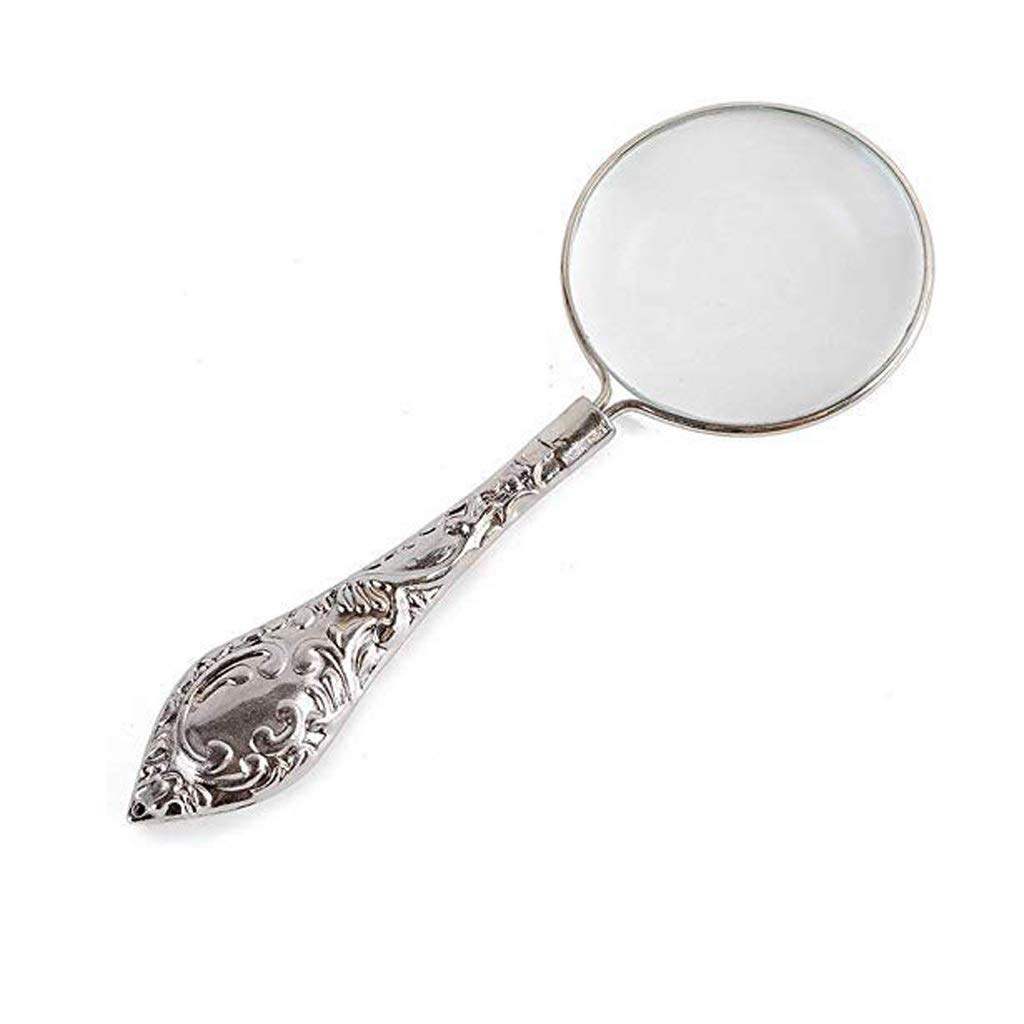 QHYTL Magnifying Glass with Metal Handle - Silver Ornate Handheld & Desk Magnifier for Reading Small Print, Newspapers, Books, Crafts - Perfect for Seniors, Hobbyists & Low Vision Aid