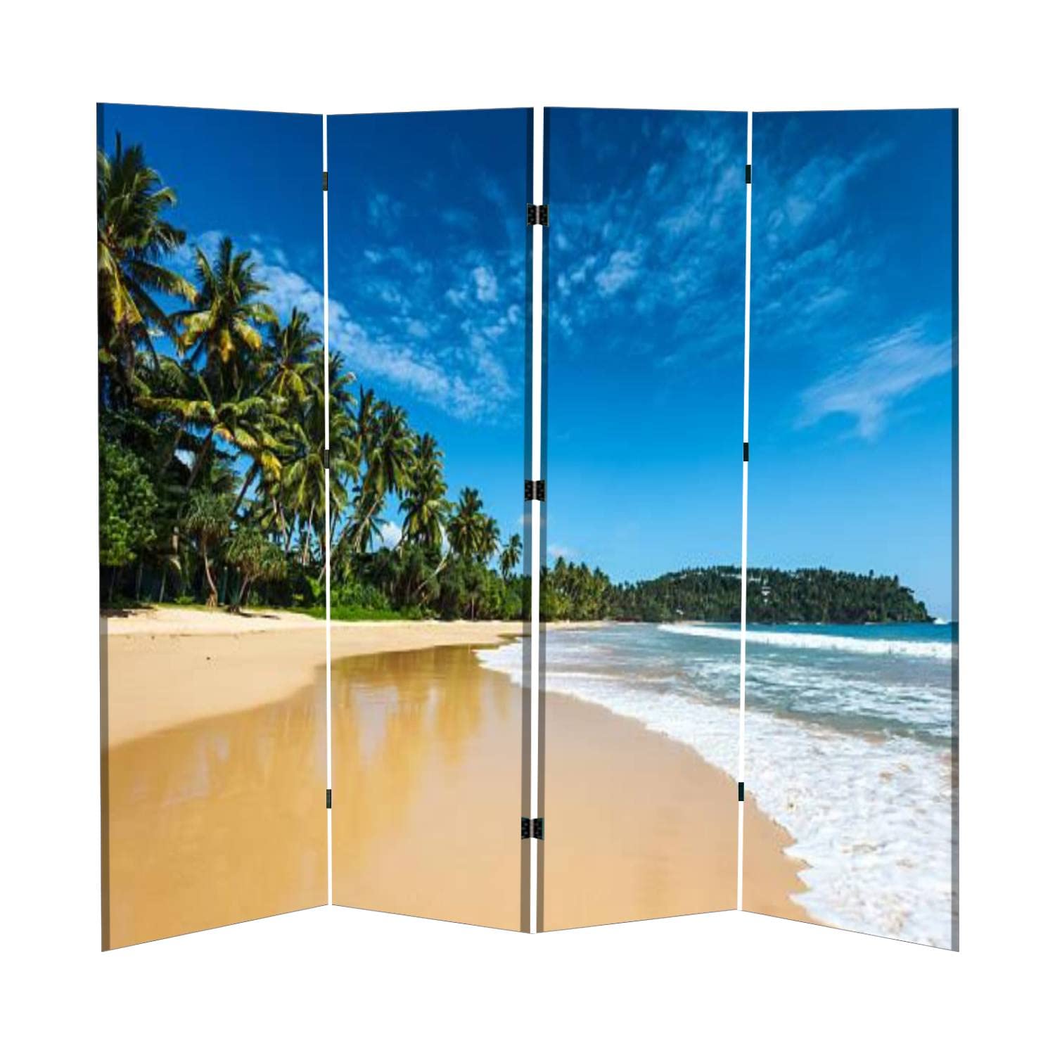 4 Panel Folding Room Divider Screen - Portable Freestanding Privacy Partition for Home, Office & Bedroom | Beach Themed Decor | Perfect for Creating Private Spaces, Room Separation & Decorative Accents