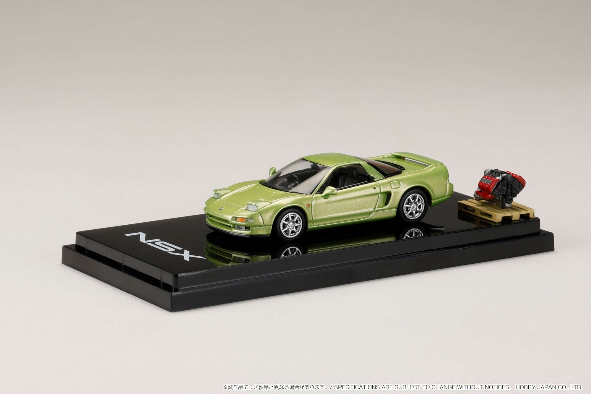 1:64 Scale Honda NSX Coupe Diecast Model Car with Detailed Engine Display - Lime Green Metallic - Collectible Japanese Sports Car for Display & Racing Simulation
