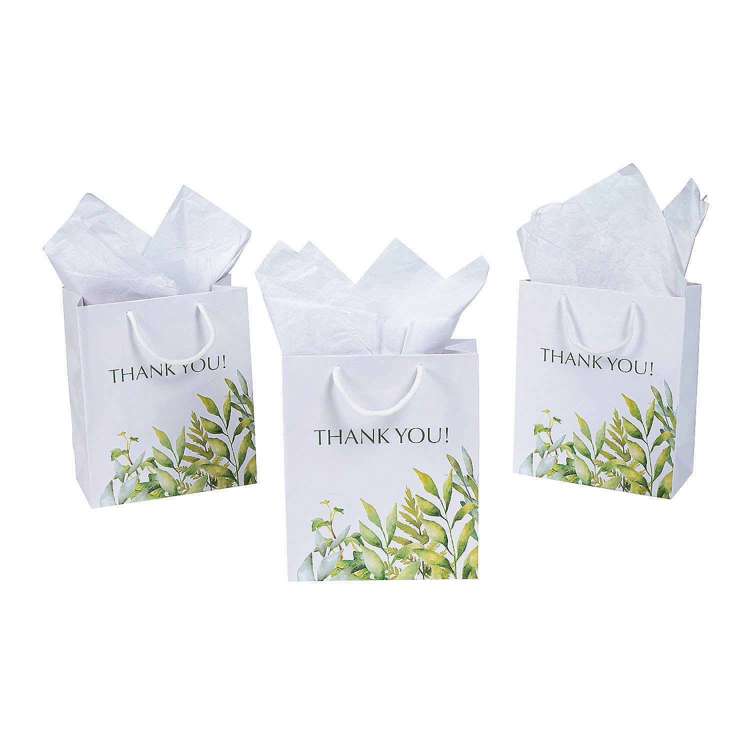 Spring Greenery Medium Gift Bags with Handles - 12 Pack Wedding Party Favor Bags - Elegant Paper Gift Bags for Bridal Showers, Baby Showers & Special Events