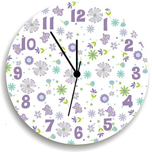 Kid O Butterfly Garden Party Purple Wall Clock - Girls Bedroom Decor, Nursery Wall Hanging for Baby Girls, Perfect for Kids Room, Playroom, and Classroom Decor
