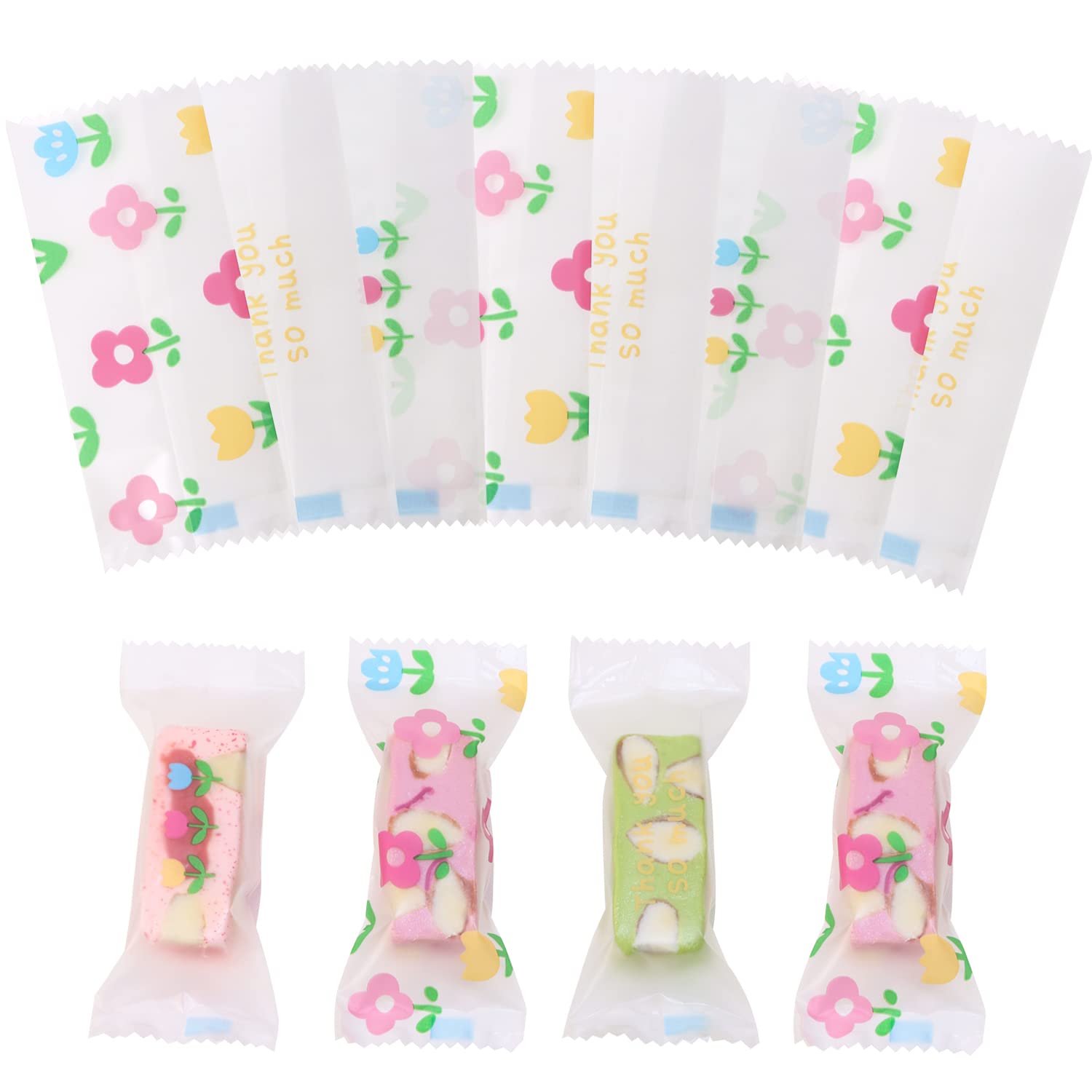 Penta Angel Nougats Candy Bags - 400Pcs Clear Plastic Caramel Wrappers for Christmas Party, DIY Candy Making & Gift Packaging (Flower Design) - Perfect for Holiday Treats, Birthday Favors & Wedding Candy Buffets