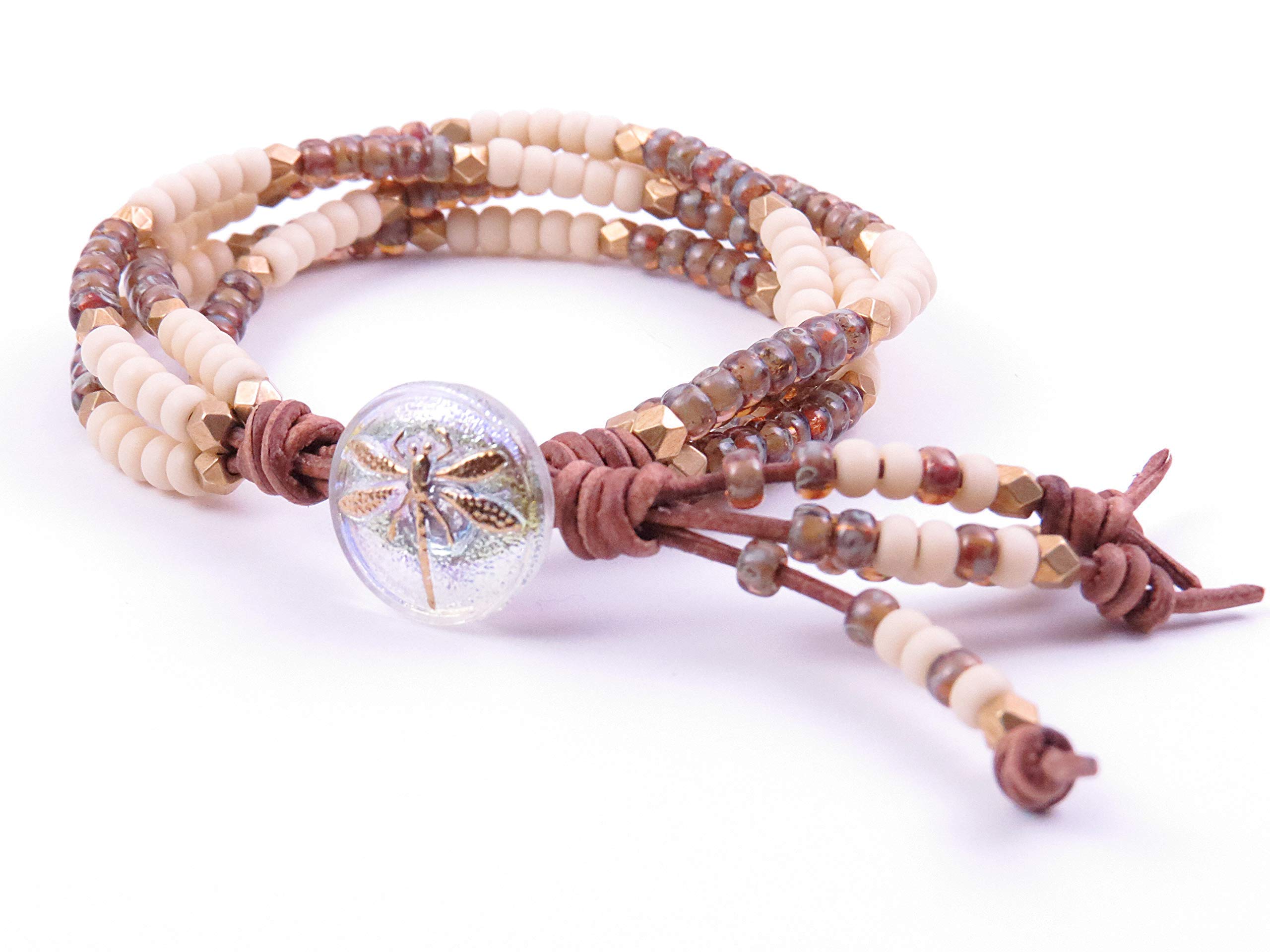Handmade Leather Wrap Bracelet for Women - Bohemian Seed Bead Jewelry with Adjustable Closure | Perfect for Festivals, Yoga & Boho Fashion