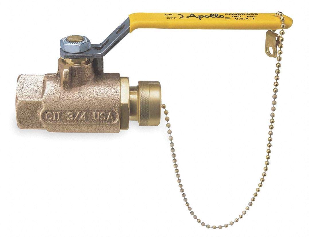 Apollo Bronze B584 FNPT x Hose Cap Ball Valve, Reverse Lever, 3/4